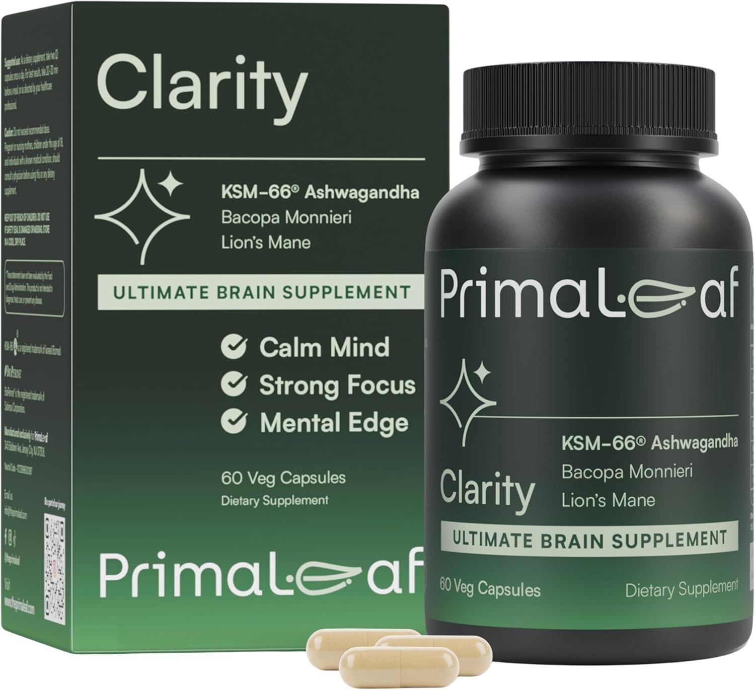 Clarity Nootropics Brain Supplement for Focus, Memory, & Stress Relief | Natural Nootropic with KSM66 Ashwagandha, Lions Mane, Bacopa, L Theanine | Cognitive & Mood Support | 60 Veg Capsules
