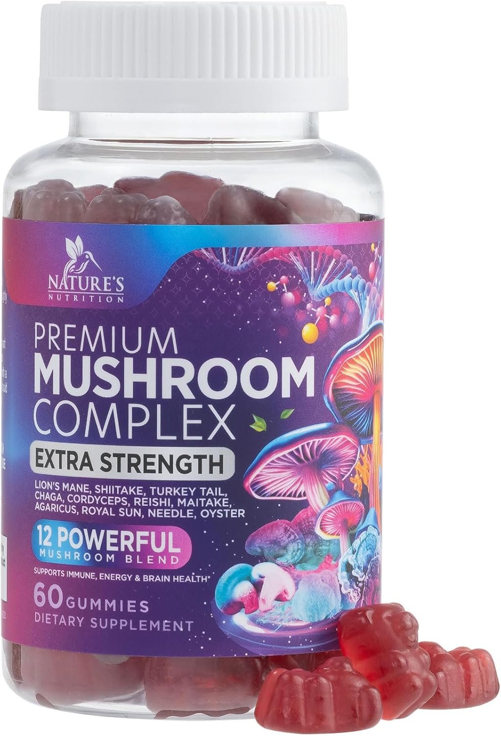 Mushroom Gummies Supplement 12 in 1 – High Grade Blend for Adults with Lions Mane, Reishi, Cordyceps, & Chaga Mushroom Complex Gummy, Memory & Immune Support & Nootropic Brain Supplements – 60 Gummies