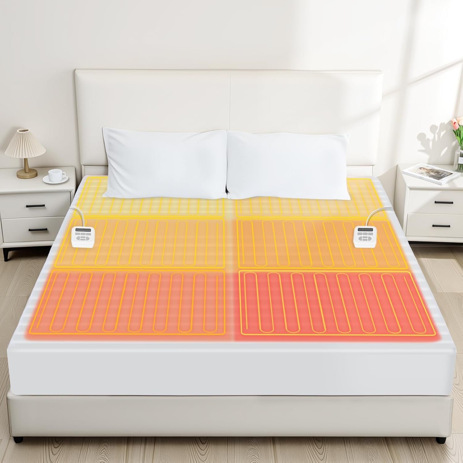 ALMAH Electric Heated Mattress Pad Queen,6-Zone Fast Heating Bed Warmer with Individual Head/Body/Foot Control,Memory&Preheat Functions,Dual Controllers,10 Heat Settings,10-Hour Auto Shut Off,60″x80″