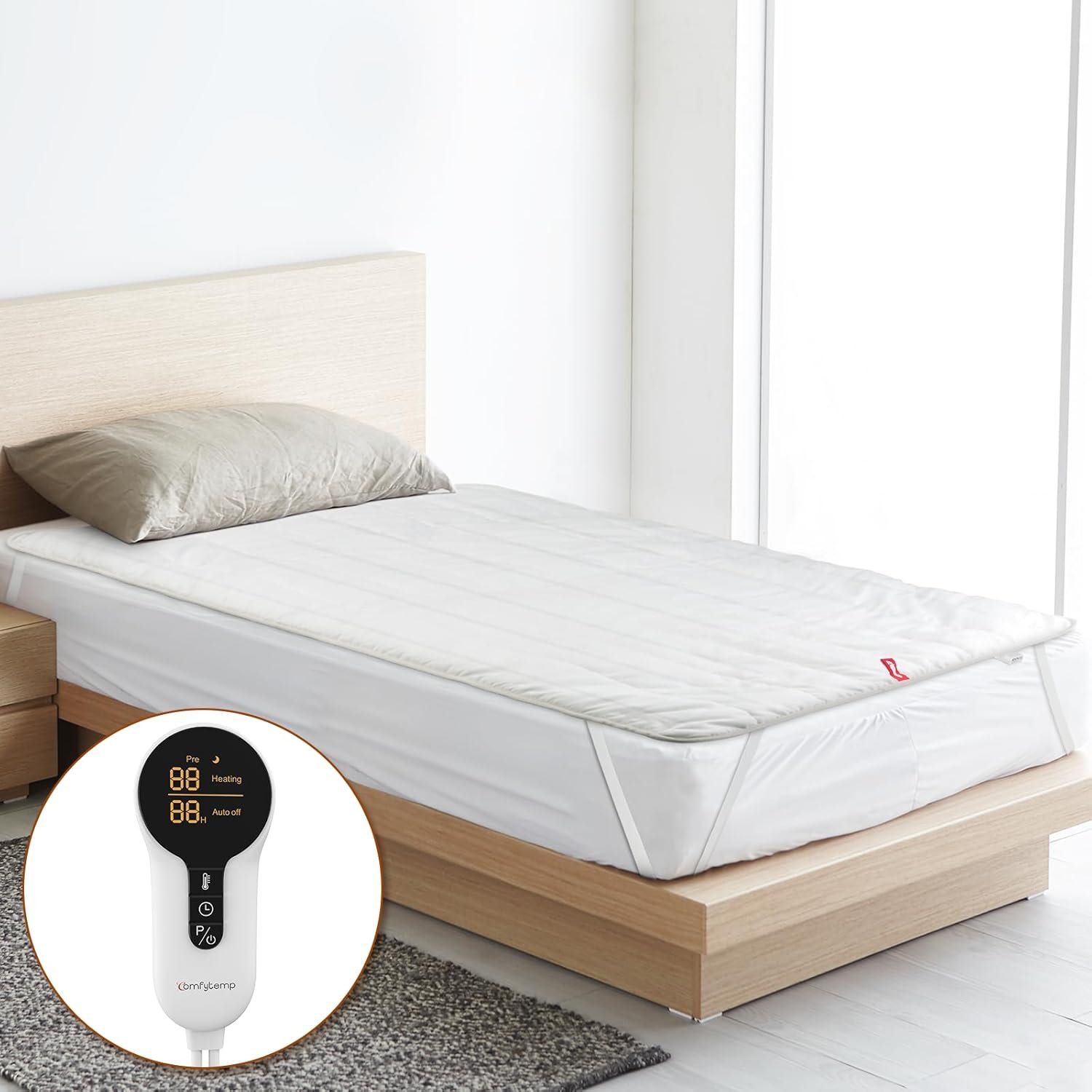 Comfytemp Heated Mattress Pad Twin Size, Foot Temp Diff Design & Preheat Function & Smart Downshift, Water-Resistant Bed Heater – 12 Heat & Timers Settings, Non-Slip Mattress Pads