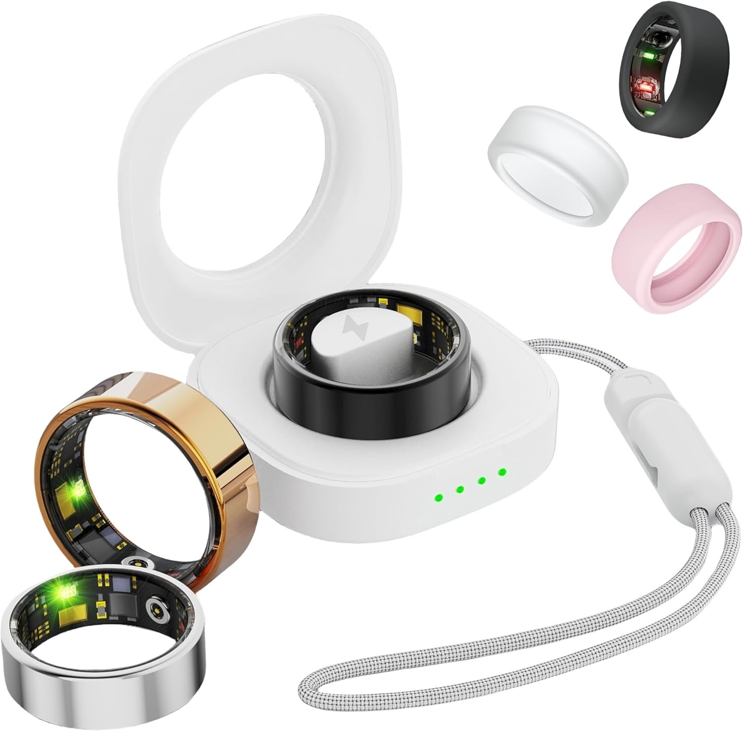 Smart Ring for Women Men, Health Fitness Tracker Ring, IP68 Waterproof Rings, Sleep Ring with Charging Case and Ring Protector, Remote Photography, Family Care, No App Fees(Black, 7#)