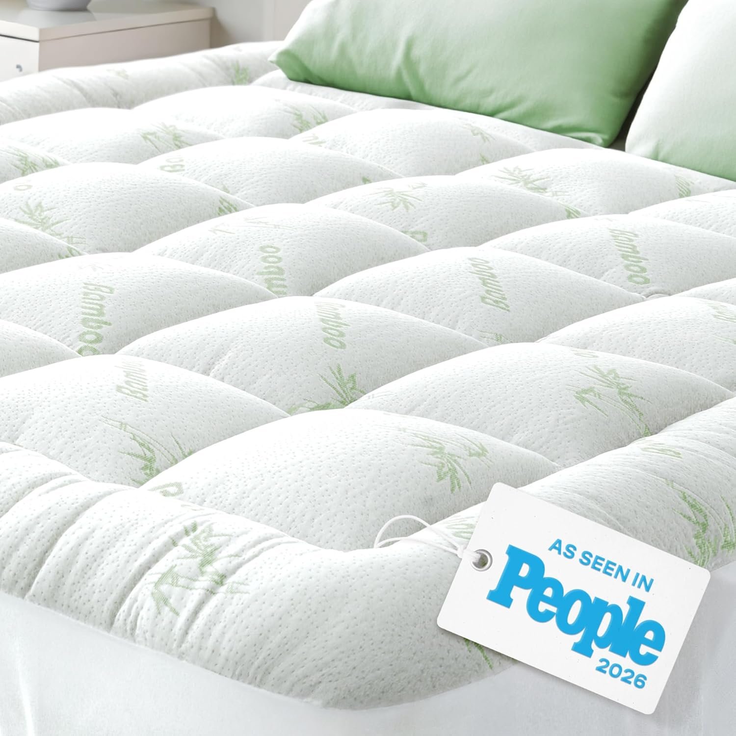 Niagara Sleep Solution Ultra Soft Full Size Mattress Topper – Rayon Derived from Bamboo Pillow Top Mattress Pad for Back Pain Relief – Naturally Cooling for Hot Sleepers, Green