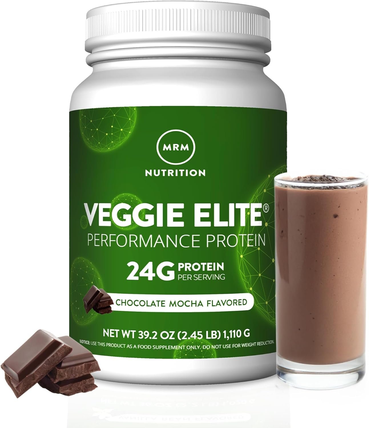 MRM Veggie Elite Performance Protein – Chocolate Mocha, Plant-Based Powder, 24g Protein per Serving with BCAAs & Digestive Enzymes, Clinically Tested – Vegan, Gluten-Free – 31 Servings