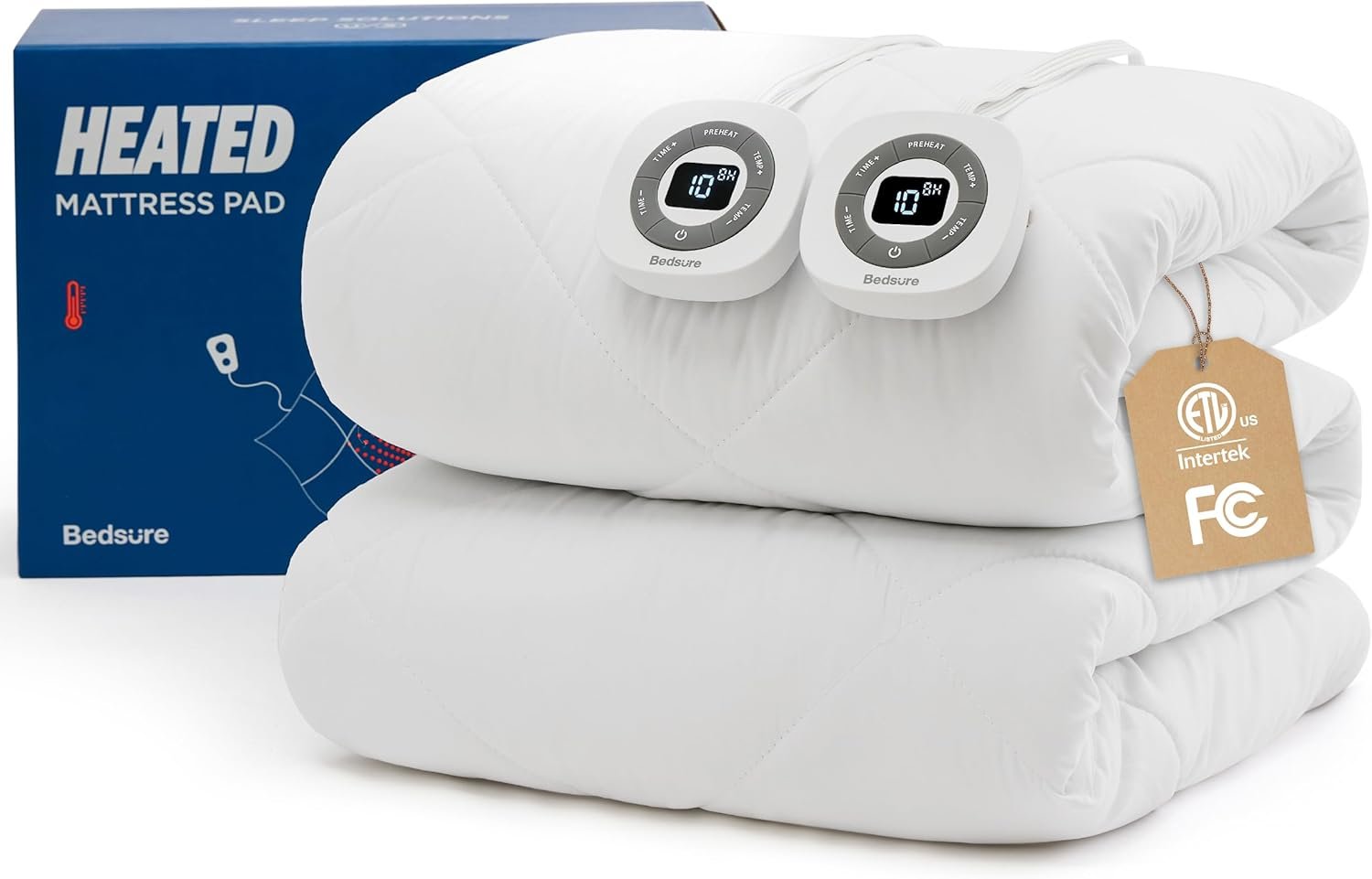 Bedsure Heated Mattress Pad Queen – Bed Warmer with Memory & Preheat Functions, 12-Hour Auto Off & 10 Heat Settings, Dual Controllers, Fast Heating, Brushed Electric Mattress Pad Queen, 60″x80″
