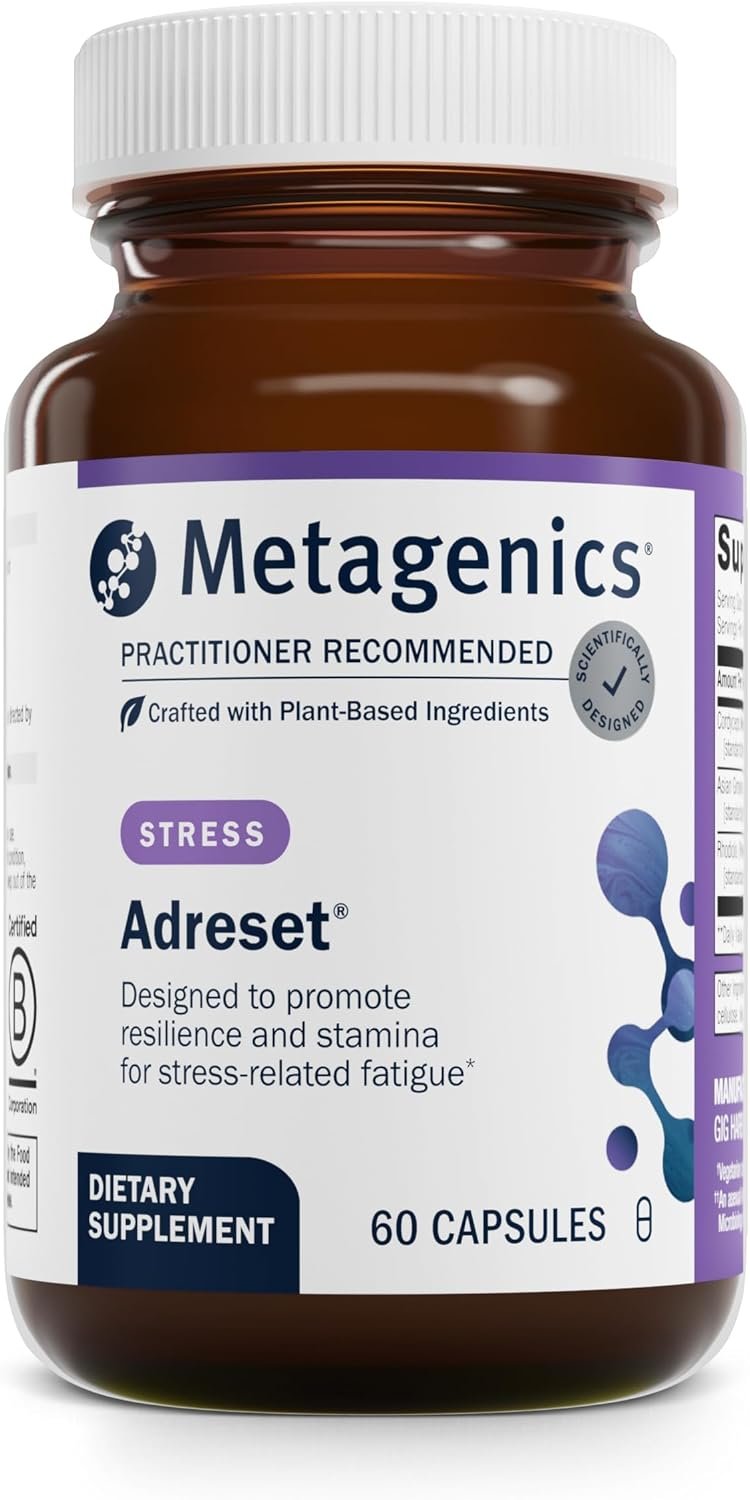 Metagenics Adreset – Adaptogen Formula with Rhodiola, Panax Ginseng & Cordyceps – Supports Stress Resilience, Energy & Fatigue Relief – Non-GMO, Gluten-Free & Vegetarian – 60 Capsules