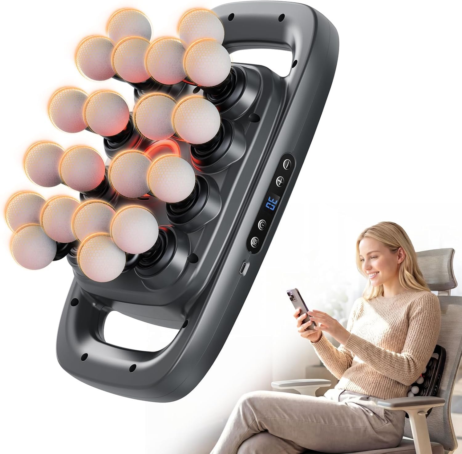 HOTU 20 Head Massage Gun Deep Tissue, Muscle Back Massager with 3 Modes & 30 Intensities, Portable Quiet Multi Mini Head Massager Gun for Hips/Legs/Waist/Shoulders/Foot Body Muscle Pain Relief
