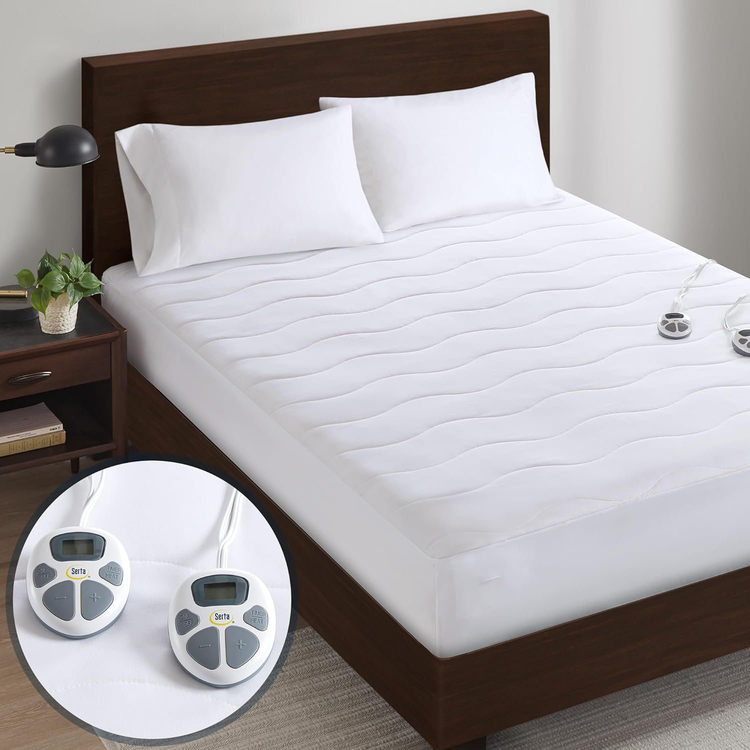 Serta Heated Mattress Pad Cal King Size – Electric Mattress Pad, 10 Heat Setting Controller, Auto Shut Off Timer, Deep Elastic Pocket, Up to 17″ Mattress, ETL Certified, Machine Wash, Cal King, White