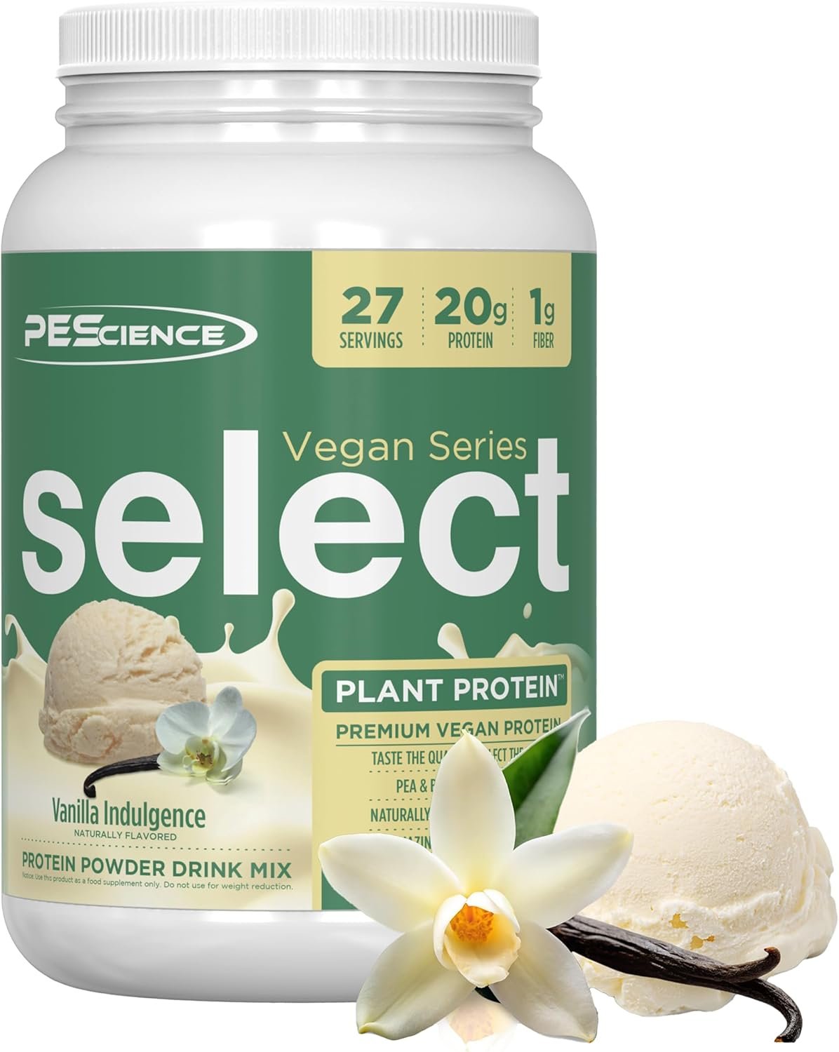 PEScience Select Vegan Protein Powder, Plant Based Protein Powder, Amazing Taste, Smooth Texture, Pea and Brown Rice Blend, Dairy Free, Lactose Free, Gluten Free – Vanilla Indulgence, 27 Servings