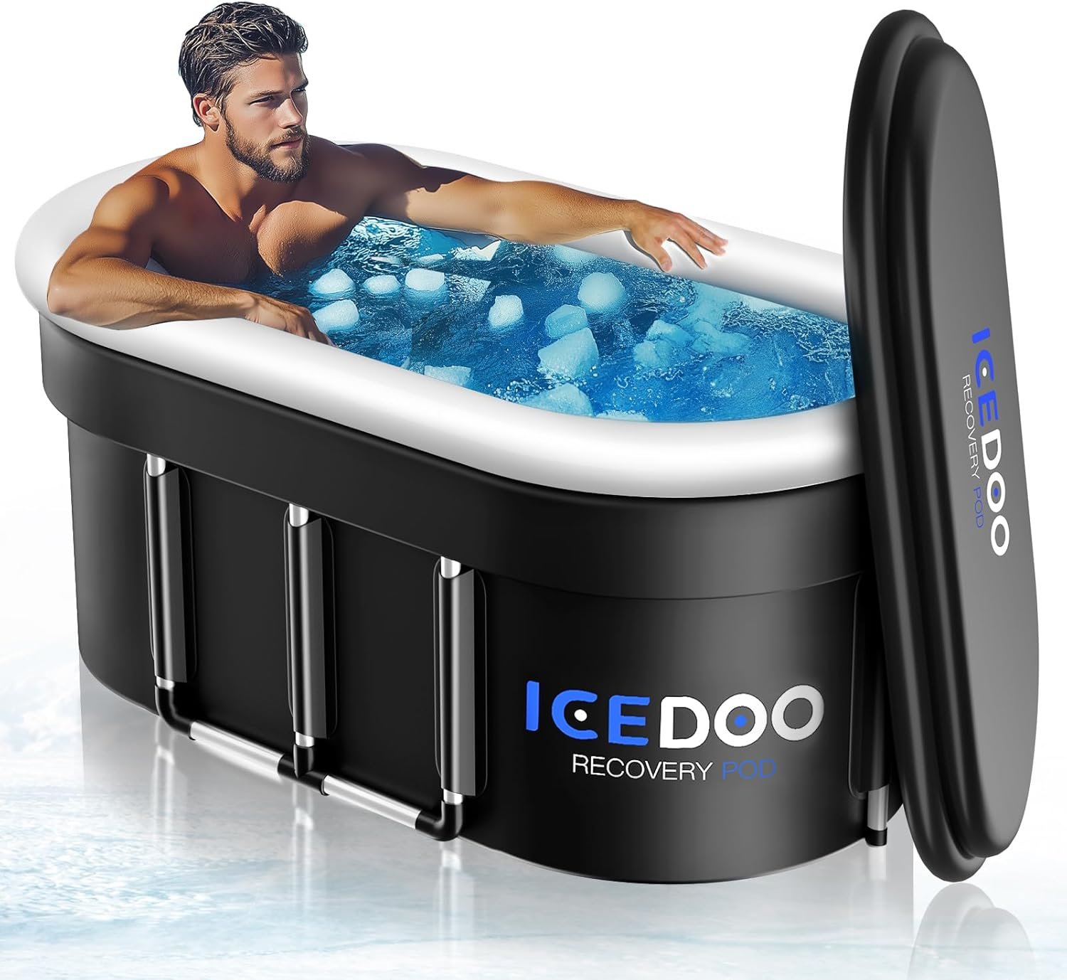 Wxtkkom Upgraded 175-Gal Oval Ice Bath Tub with Air Ring, Portable Drop-In Bathtubs for Cold Plunge – Foldable, Inflatable, Multi-Layered, with Lid, for Athletes & Adults, Home Gym Outdoor