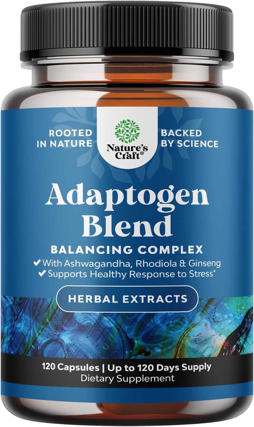 Herbal Adaptogen Mood Support Supplement – Calming Adaptogens Supplement for Stress & Cortisol Management with Ashwagandha Rhodiola Rosea & Maca Root – Vegan Non GMO & Daytime Friendly -120 Count