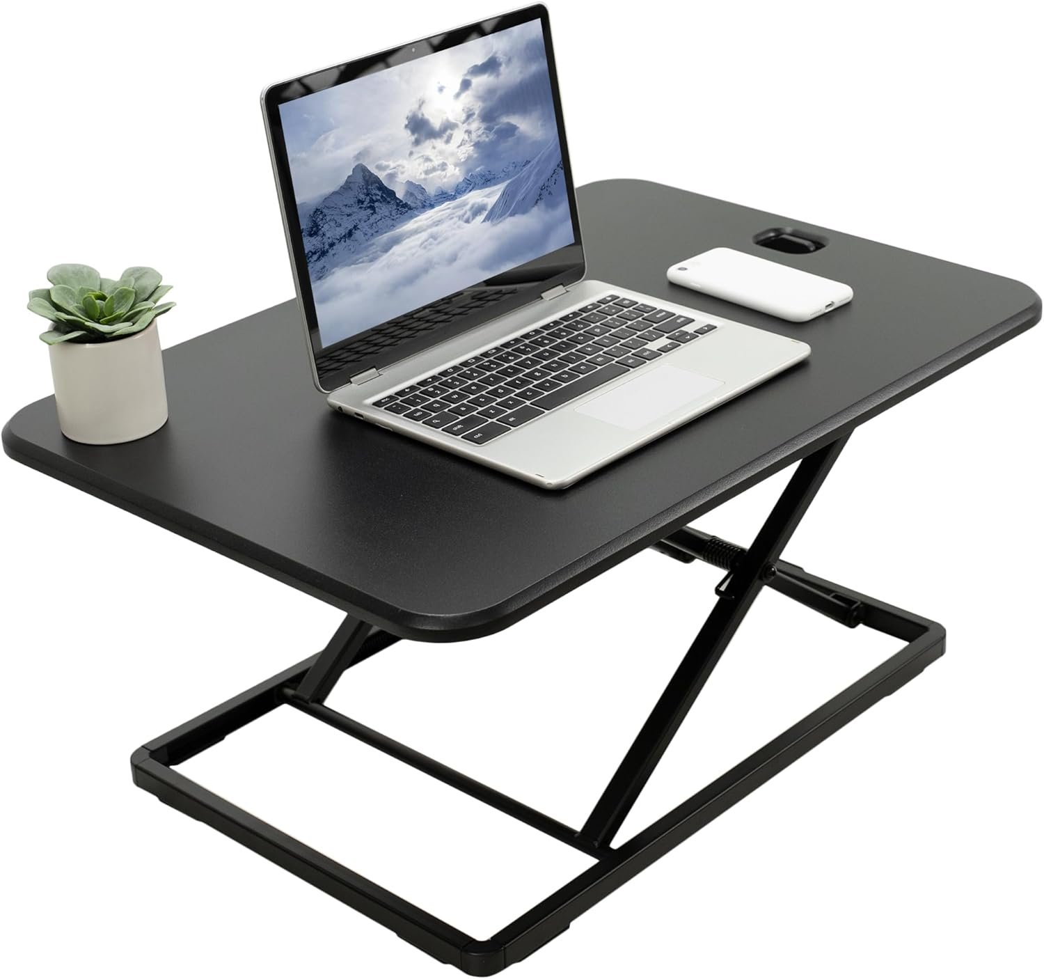 VIVO Ultra-Slim Single Top Height Adjustable Standing Desk Riser, Compact Sit Stand Desktop Converter for Monitor or Laptop, Steel, Black, DESK-V001J