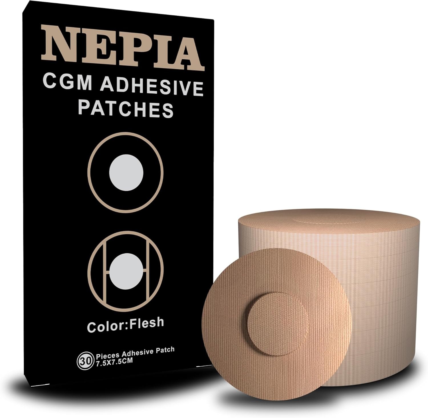 Nepia 30 Pcs Flesh CGM Sensor Patches | Waterproof Adhesive for Dexcom G7/Libre1 2 3/Enlite | 14 Days Long-Lasting Protection | Sweatproof Sensor Covers with Comfortable Fit for Active Lifestyle