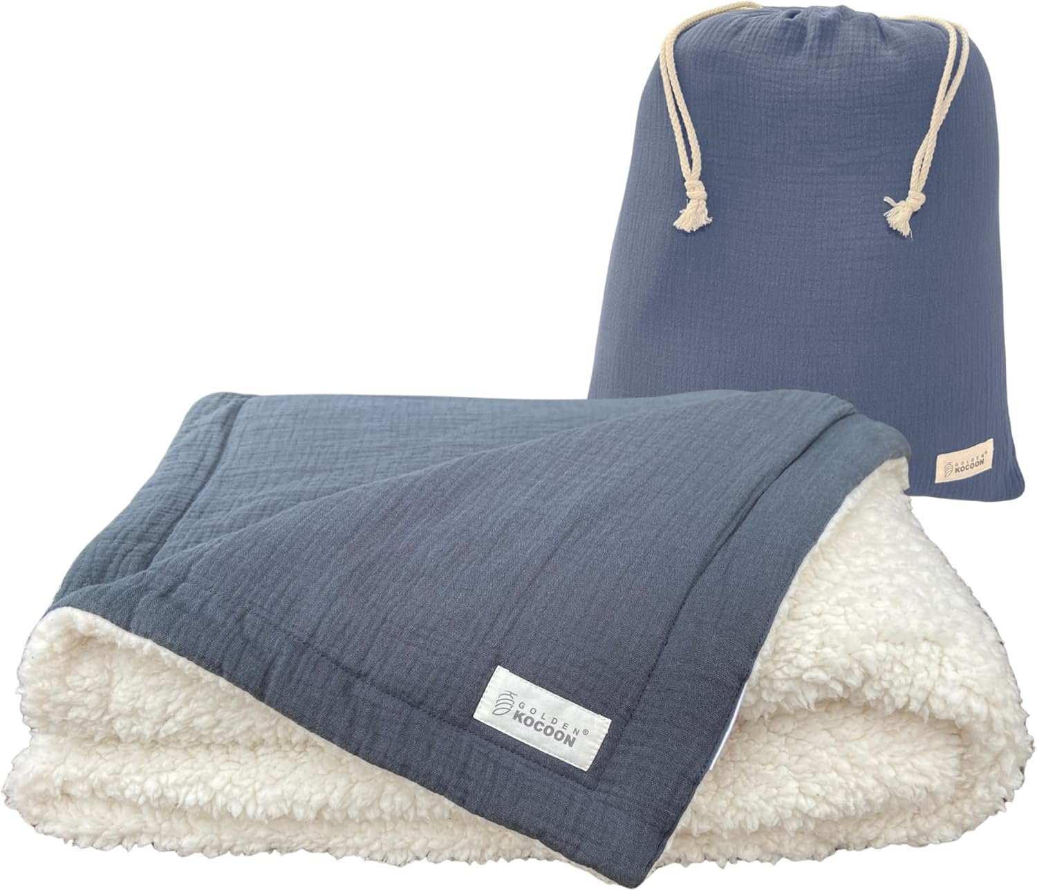 .E-M-F Blanket – Organic Cotton Crepe & Sherpa Blanket, with EcoMesh™ Fara-day Silver Liner – Size 48×59 inch (122cm x 150cm) – ideal for everyday 5 G, B T, Smart Meter & Wi Fi environments