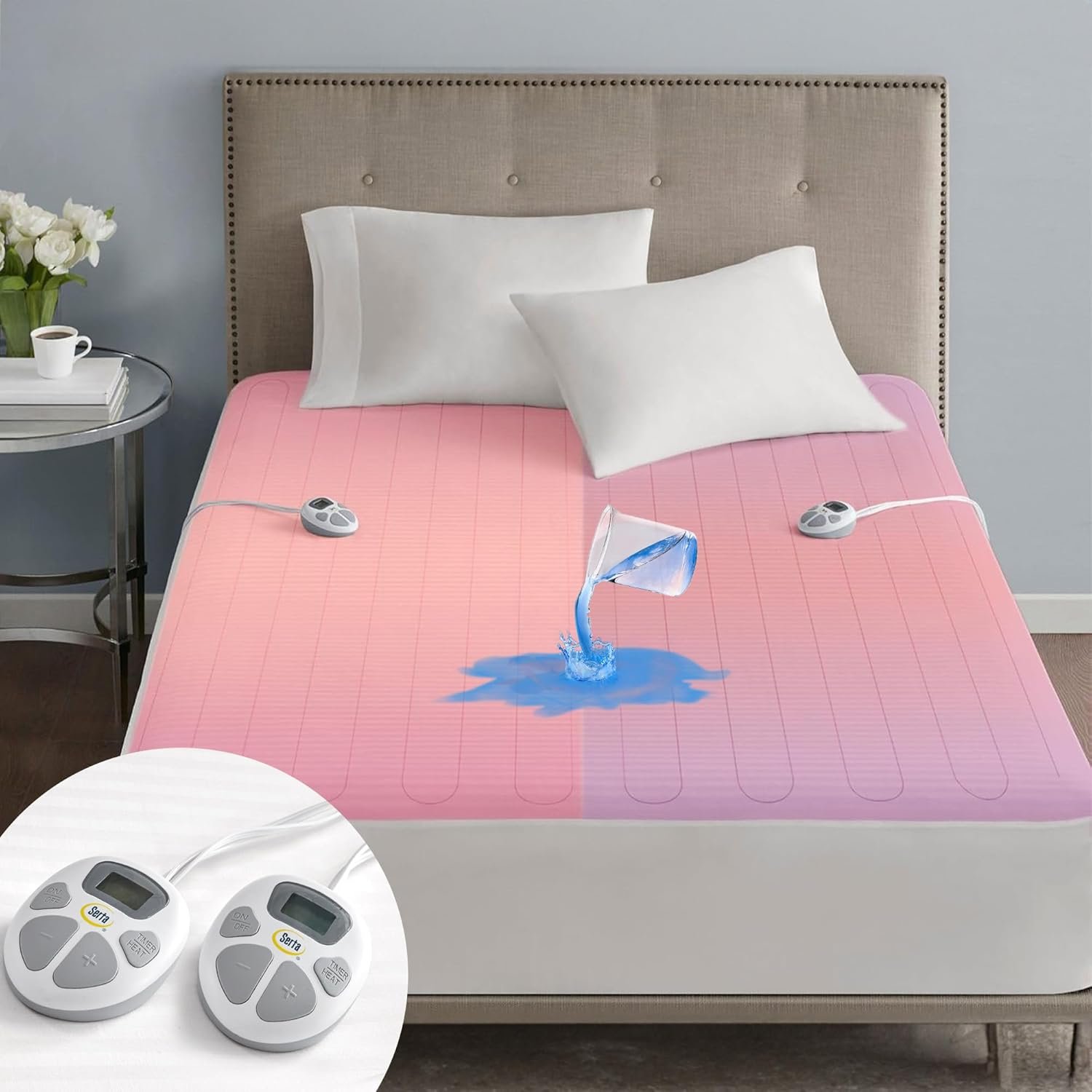 Serta Waterproof Heated Mattress Pad – Electric Bed Warmer With 10 Heat Settings Controller, Auto Shut Off Timer, Deep All Around Elastic Pocket, ETL Certified, Machine Washable,White California King
