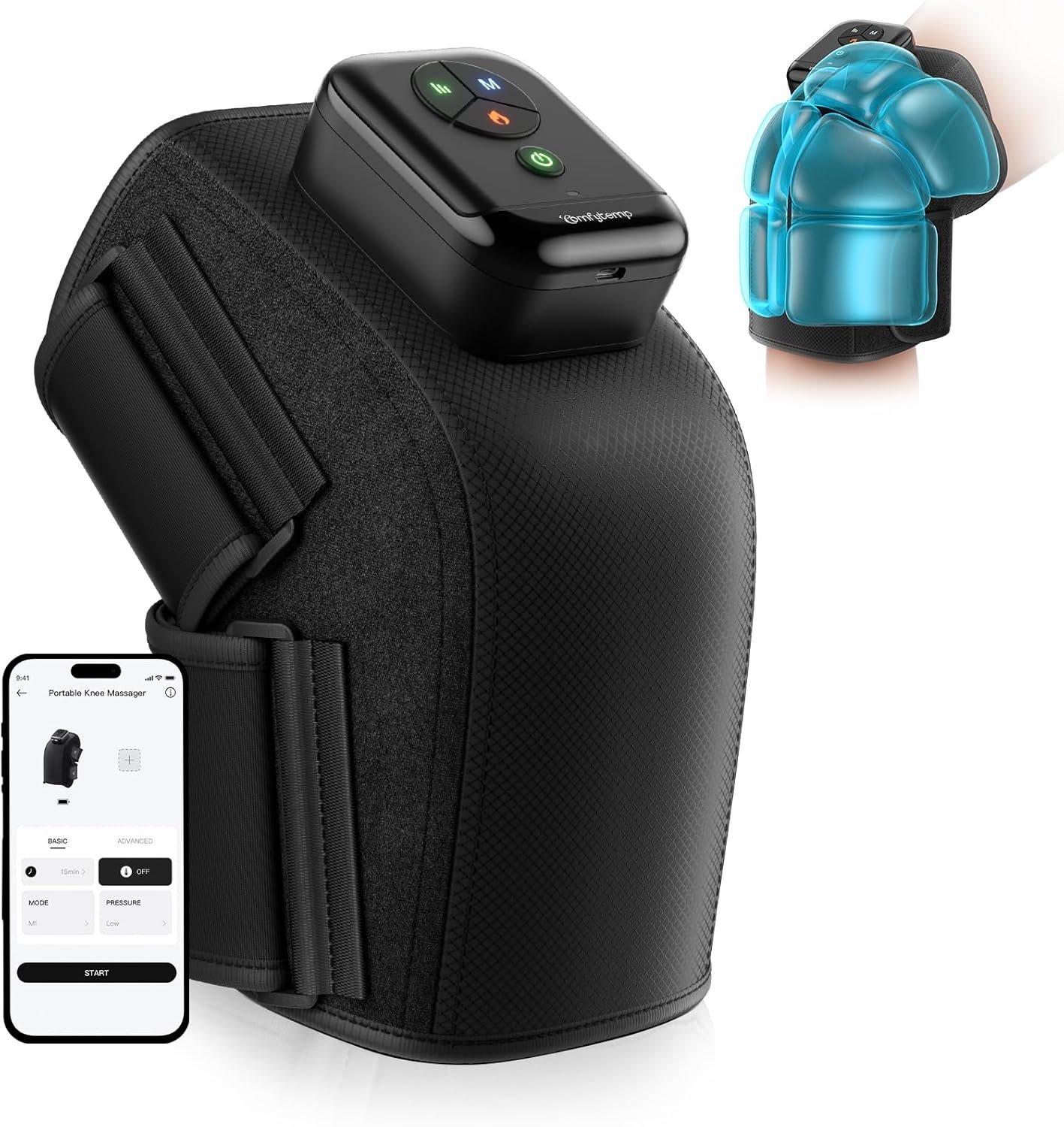 Comfytemp Air Compression Therapy Device K1006, Cordless Knee Massager for Circulation and Pain Relief, FSA Eligible HSA Heated Massage Wrap with 3 Modes & Intensities, Ideal for Men Women Seniors