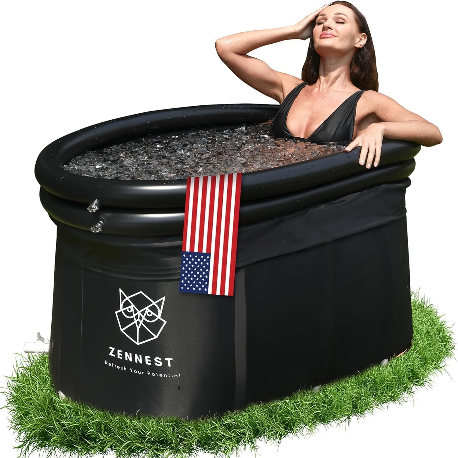 Upgraded XXL 150 Gal Oval Ice Bath Tub With Cover – Portable Cold Plunge Tub For Athletes, Ultra-firm 6-layer Insulated Inflatable Ice Tubs & Bathtub For Adults with Dual-tube Comfort Rim