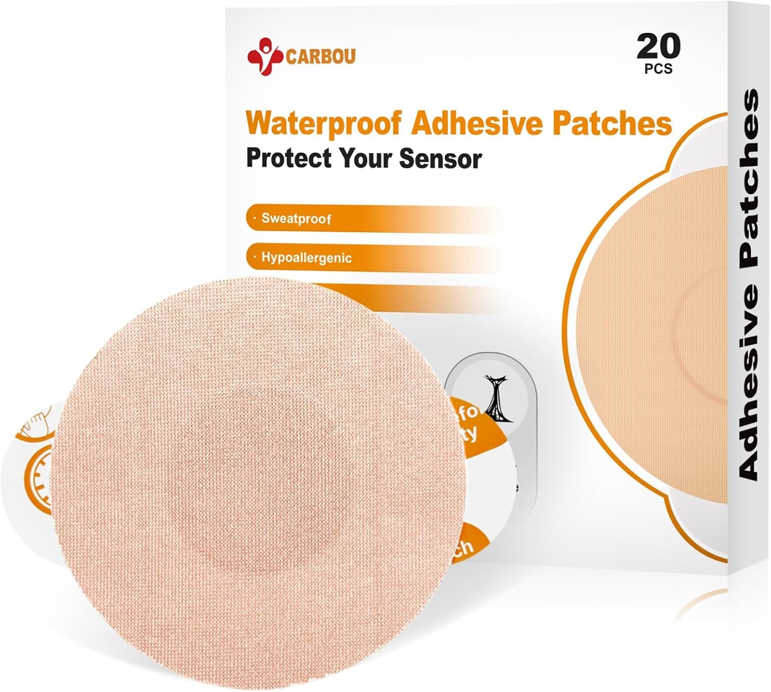 Carbou Freestyle Libre 2/3 Sensor Covers,20PCS Freestyle Adhesive Patches Waterproof CGM Cover for Libre,Enlite,Guardian –No Glue in The Center,Long Fixation for Your Sensor