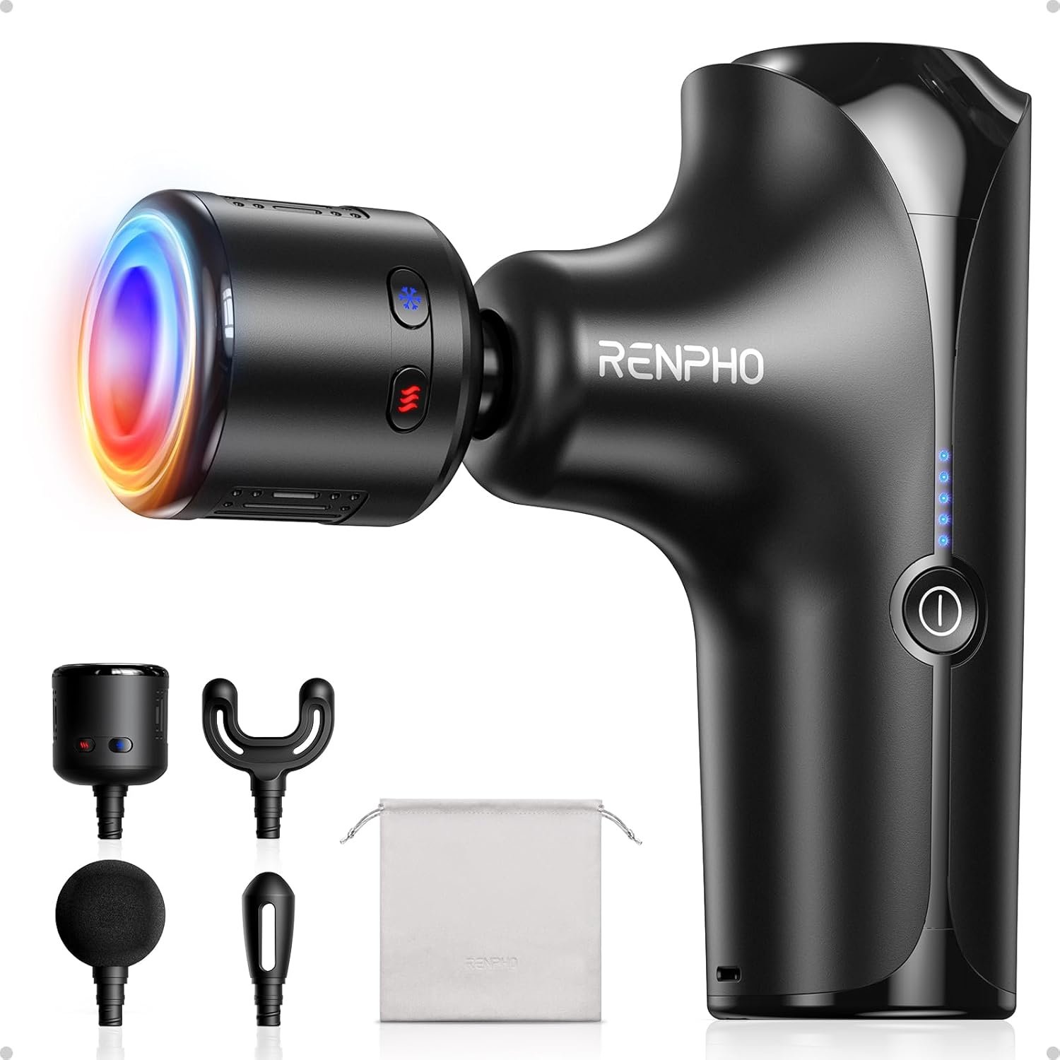 RENPHO Mini Thermacool Massage Gun with Heat and Cold, Fathers Day Dad Gifts, Professional Pocket-Sized Percussion Massager, Portable Deep Tissue Massager, Quiet Operation with Travel Carry Bag