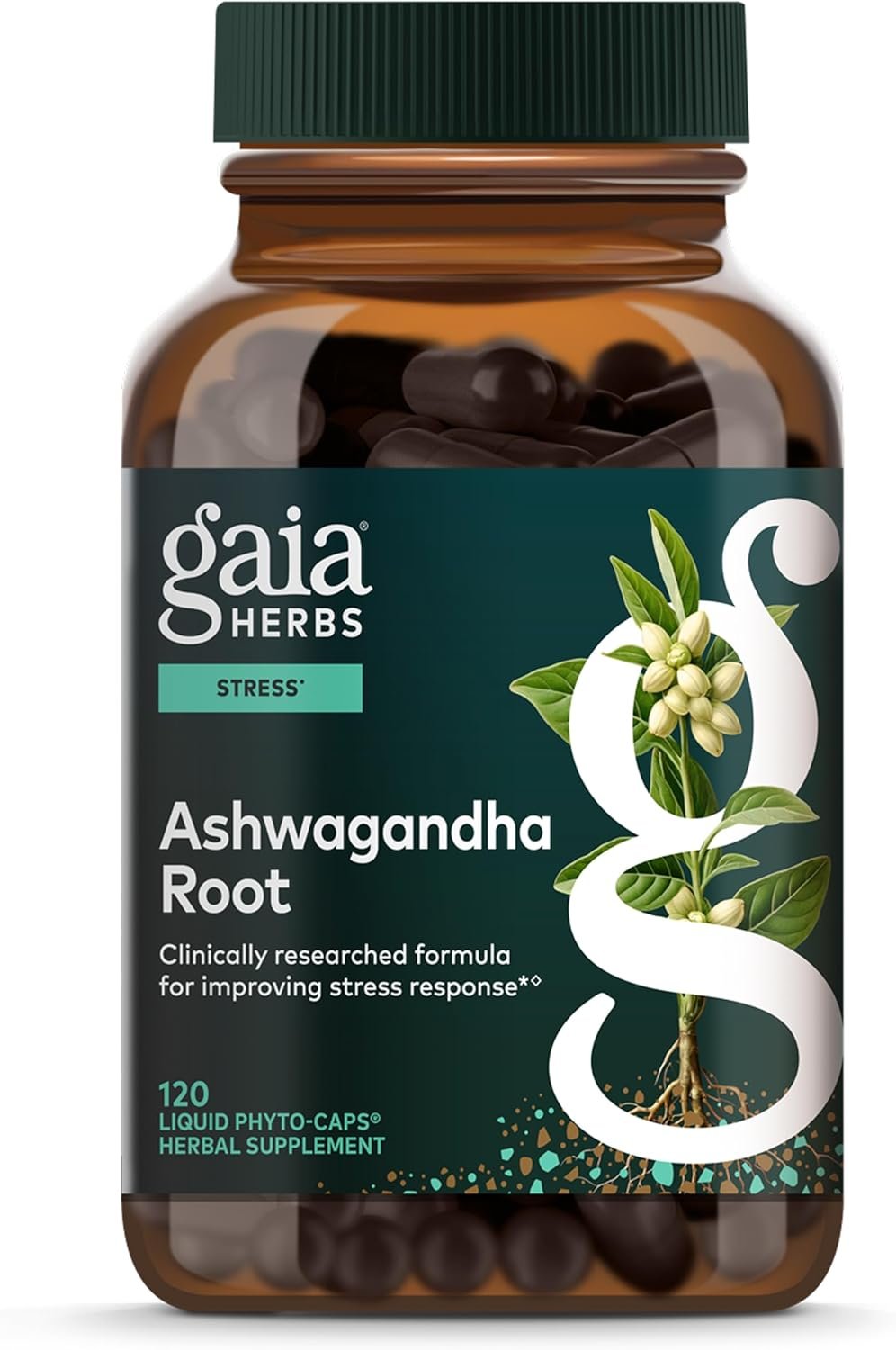 Gaia Herbs Ashwagandha Root – Stress Relief & Sleep Support Supplement – Supports Balanced Energy Levels & Positive Outlook* – 120 Vegan Liquid Phyto-Caps (60 Servings)