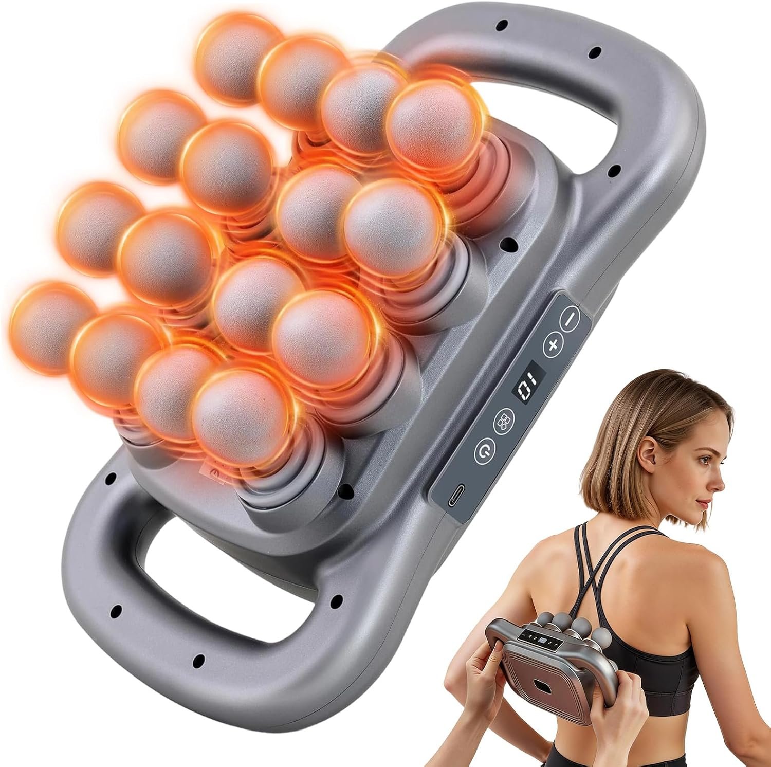 16 Head Massage Gun for Athletes, Deep Tissue Percussion Massager with 9 Modes & Levels – Portable Muscle Pain Relief for Back, Neck, Shoulders, Legs & Full Body