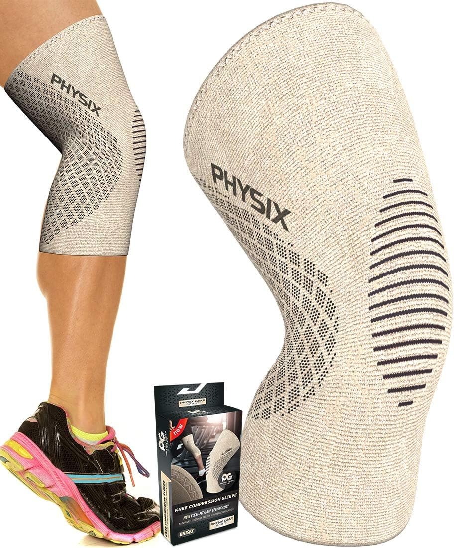 Physix Gear Knee Compression Sleeve for Men & Women – Best Compression Knee Brace for Walking, Running, Gym, Basketball, Weightlifting,Workout, Sports – Knee sleeves Support Compression & Stability