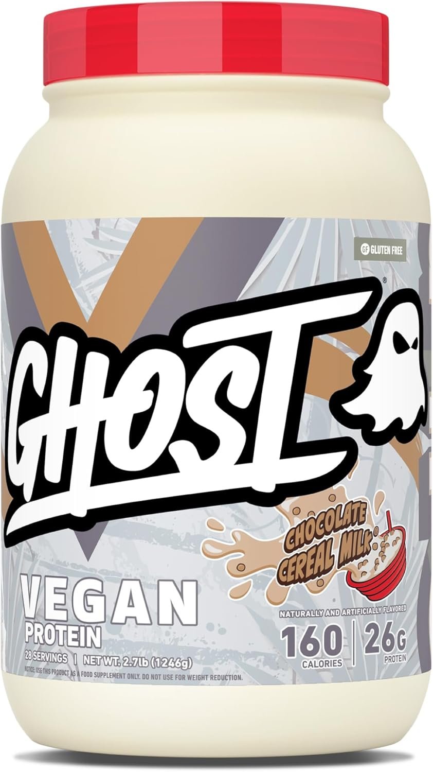 GHOST Vegan V2 Protein Powder, Chocolate Cereal Milk – 2.7LB Tub, 26G of Protein – Plant-Based Pea & Organic Pumpkin Blend Protein with Fiber & Iron – Flavored Post Workout Shakes – Soy & Gluten Free