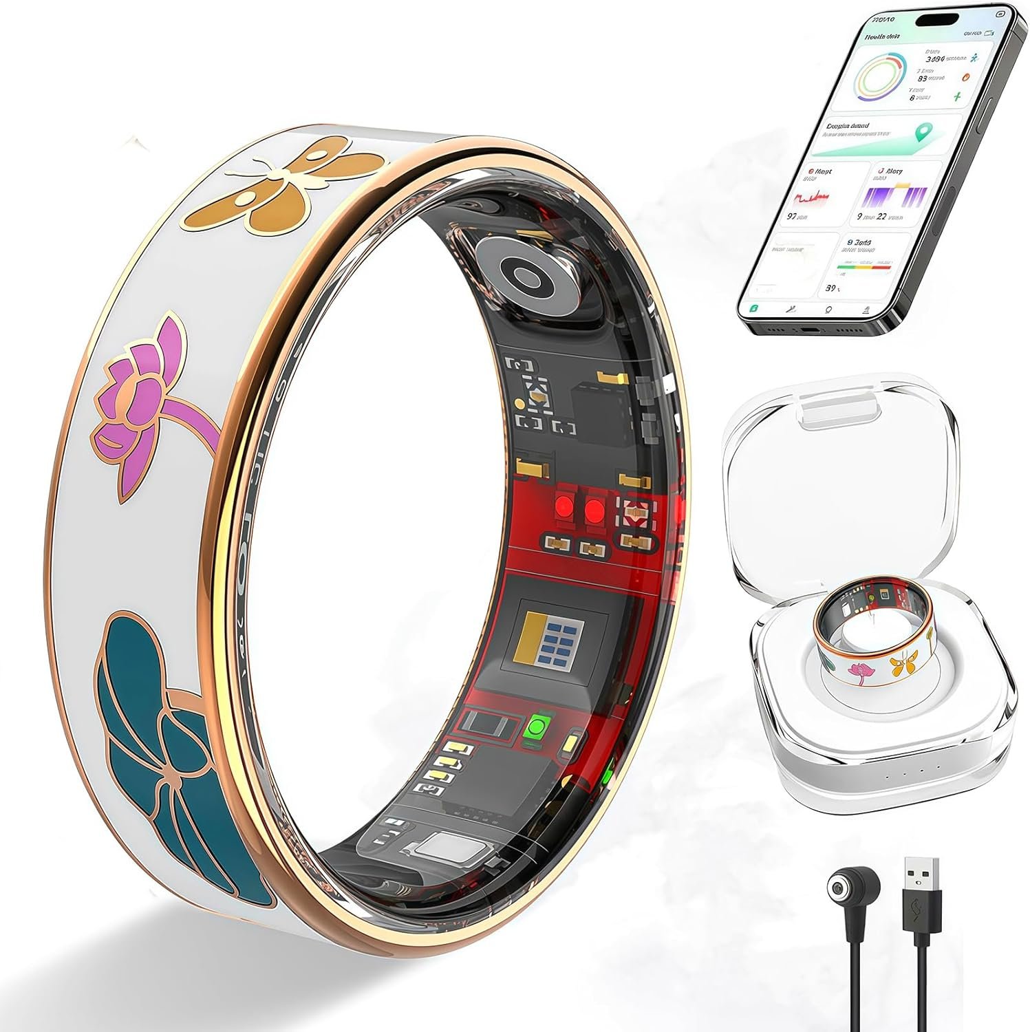 Smart Ring for Women Fitness Tracker with Heart Rate Blood Oxygen Menstrual Cycle Sleep Monitoring Step Counting IP68 Waterproof for iOS and Android No Subscription Fee (10#)