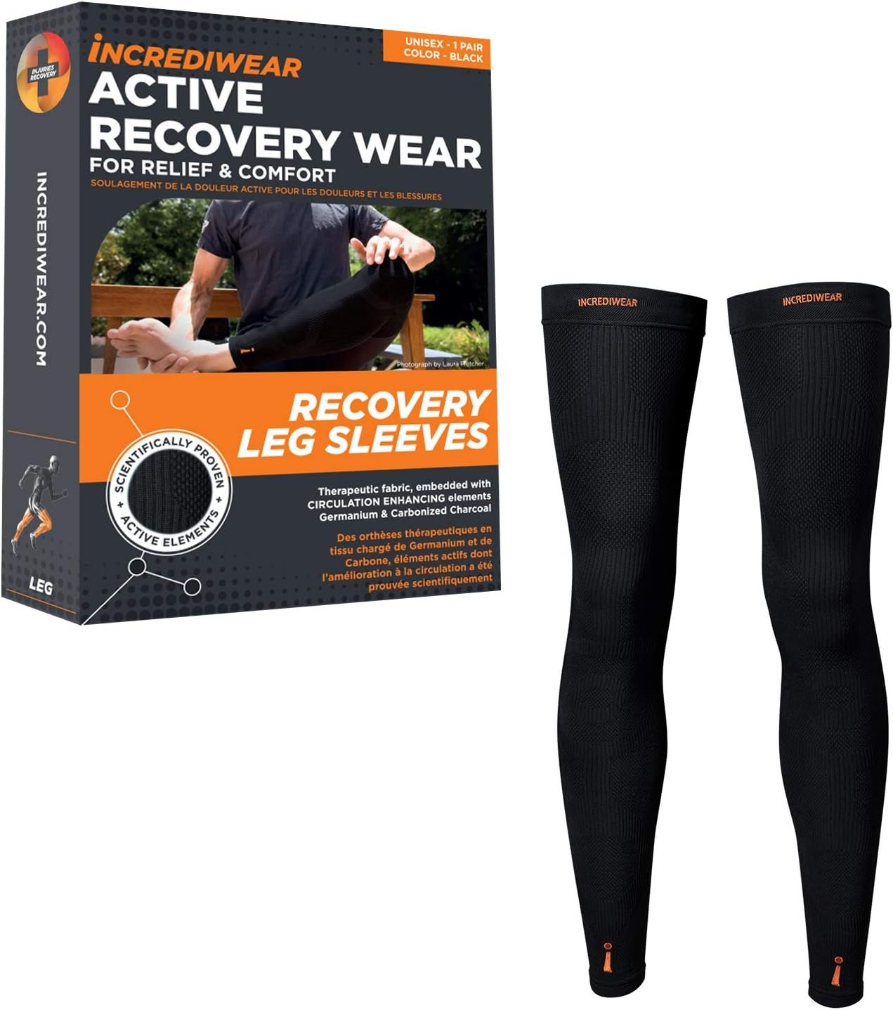 Incrediwear Leg Sleeve 2pk – Full Length Long Leg Sleeve for Leg Pain Relief & Muscle Recovery, Helps Reduce Swelling & Inflammation, Promotes Circulation, Leg Sleeves for Men & Women (Black, Large)
