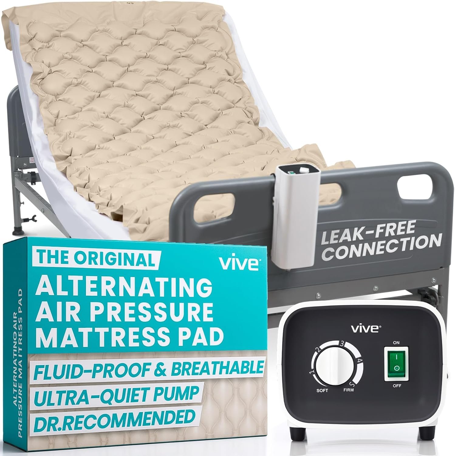 Vive Alternating Air Pressure Mattress Pad – The Original Bed Sore Prevention Solution – Hospital Topper for Bedridden Patients – Includes Waterproof, Breathable Ulcer Cushion & Whisper Quiet Pump
