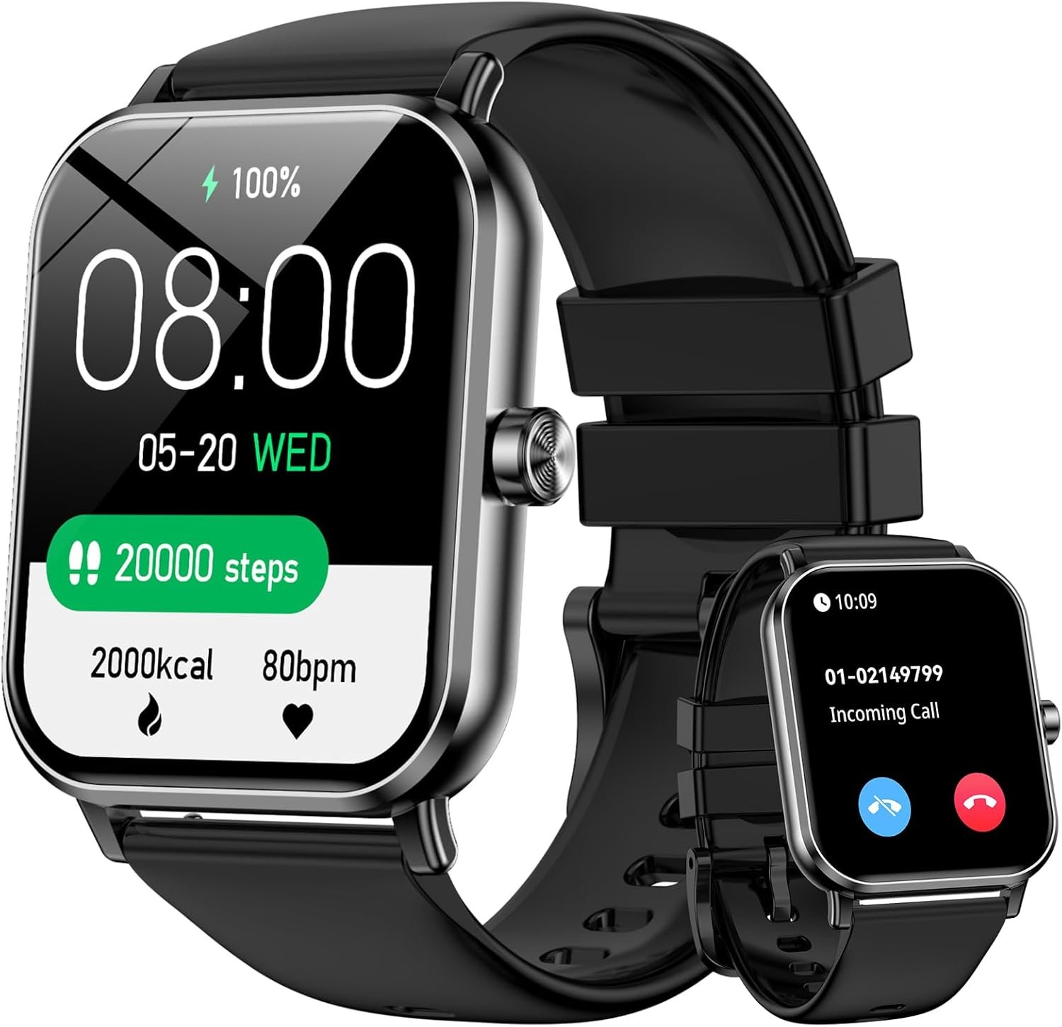 Smart Watch for Men Women, 1.85″ HD Fitness Tracker with Bluetooth Calls, 5 ATM Waterproof, 130+ Sport Modes, 24/7 Heart Rate/Sleep Monitor, Pedometer, Calories, Smartwatch for Android iOS (Black)