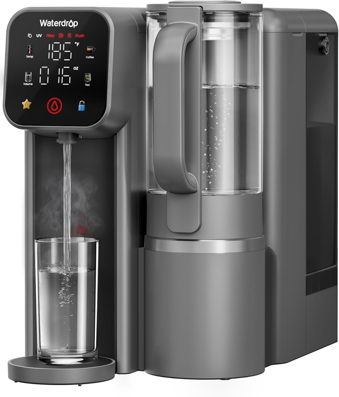 Waterdrop M6H Instant Hot Reverse Osmosis System Countertop Water Filter, 7-Stage, 3:1 Pure to Drain, Hot Water Dispenser with 5 Temperature Options, RO System with Glass Pitcher