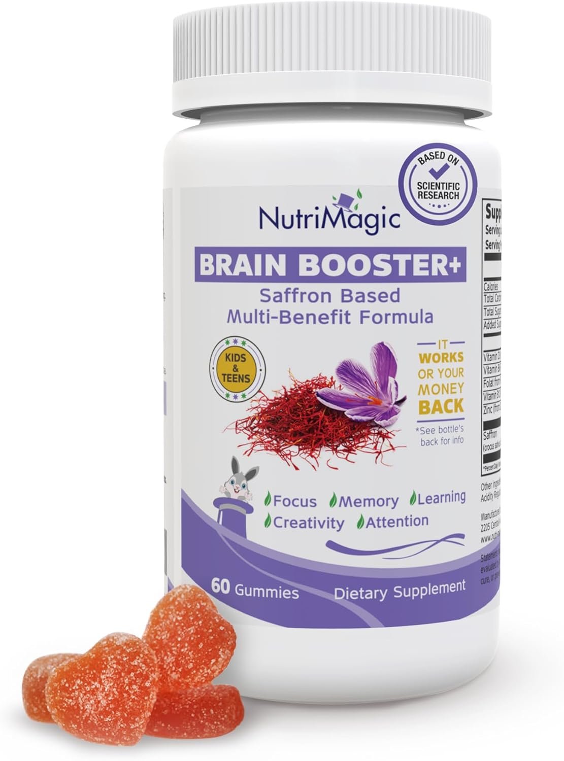NutriMagic Kids Brain Booster+ 30mg Pure Saffron Extract Gummies & Multivitamin D3, B6, B12, Zinc, Supports Kids Brain Health, Focus, Memory, Attention, Mood Balance, Non-GMO Supplement, 30x Servings