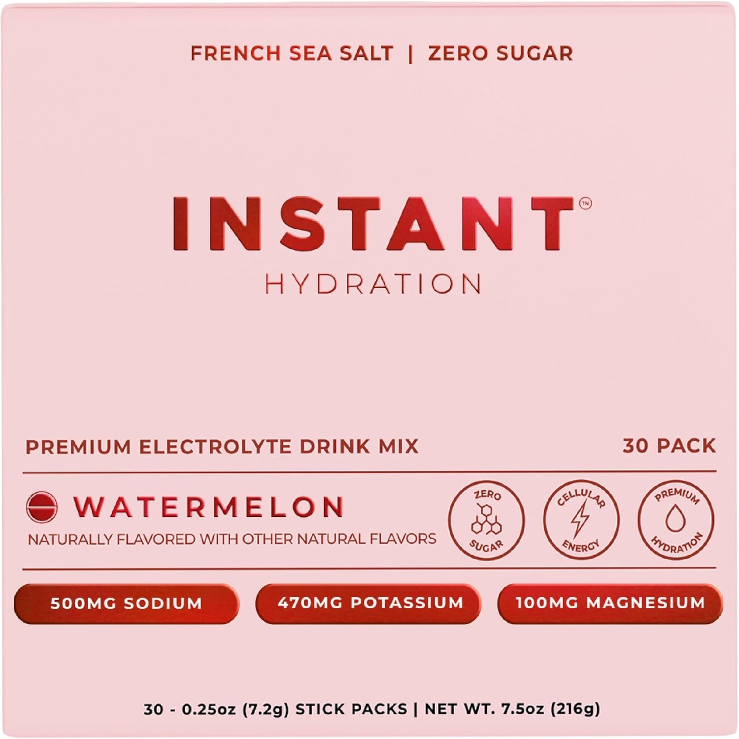 Instant Hydration Electrolytes Powder Packets – Watermelon Electrolyte Drink Mix – Zero Sugar – Keto, Vegan, Gluten-Free, Non-GMO – Boost Recovery, Brain Health, Muscle & Tissue Support- 30 Sticks