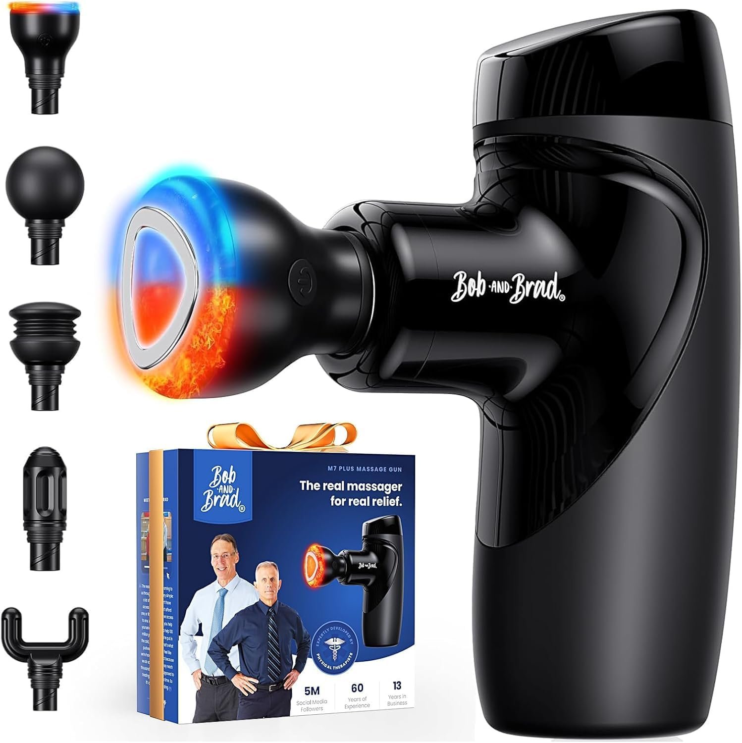 BOB AND BRAD M7 Plus Mini Massage Gun with Heat, FSA Eligible & HSA Approved Deep Tissue Percussion Massager for Back & Neck Stiffness – Portable, Quiet, Ultra-Lightweight
