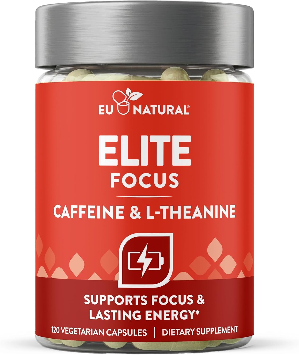 Eu Natural Elite Caffeine Pills with L-Theanine – 100mg Caffeine + 200mg L-Theanine – Jitter-Free Focused Energy & Clean Nootropic Stack – 120 Soft Capsules