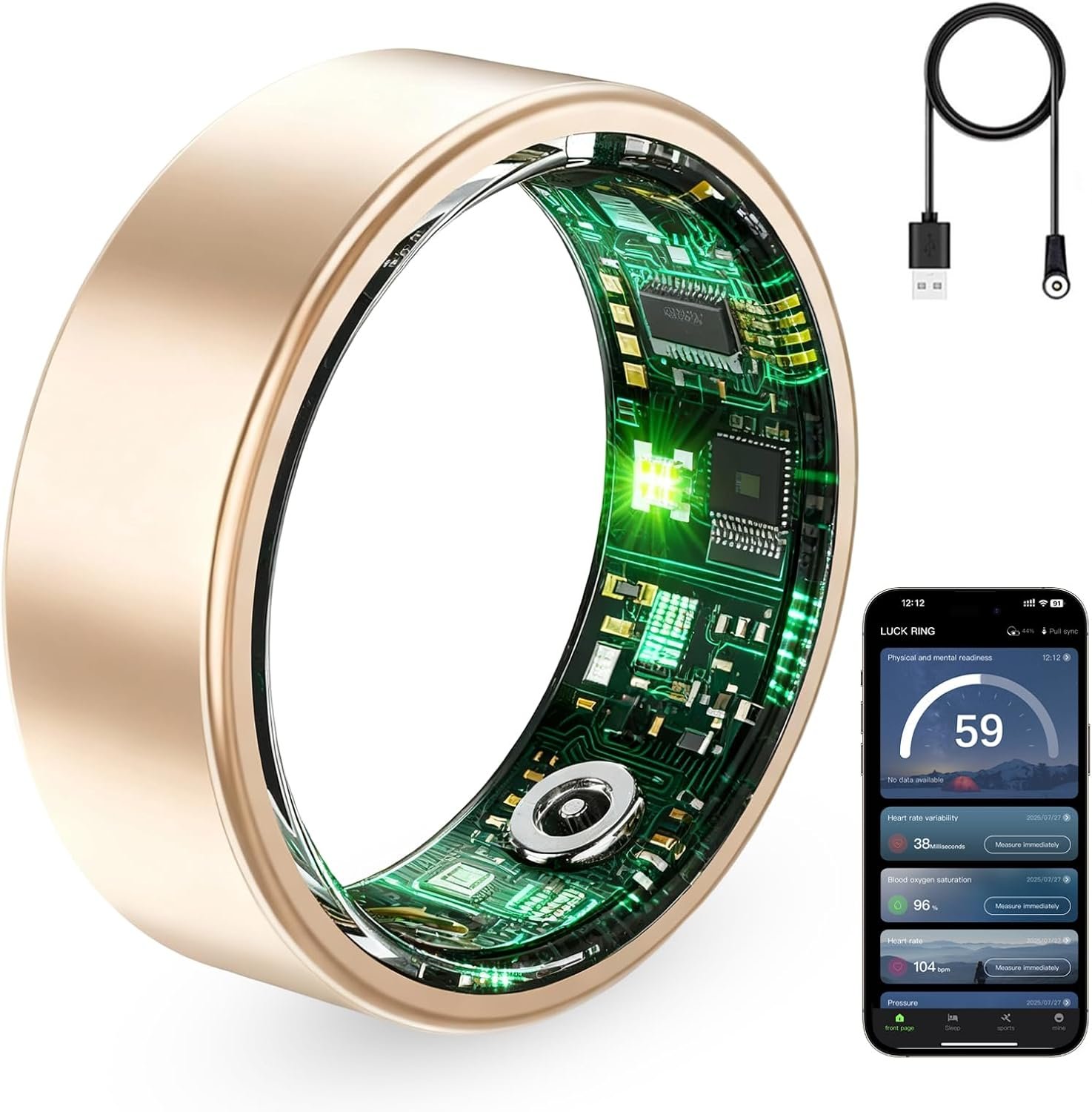 Smart Ring for Women & Men, Fitness Tracker Ring with Heart Rate Monitor, HRV, Sleep Tracking, No Subscription Fee, 10ATM Waterproof Activity Ring for iOS & Android (Rose Gold, 7)