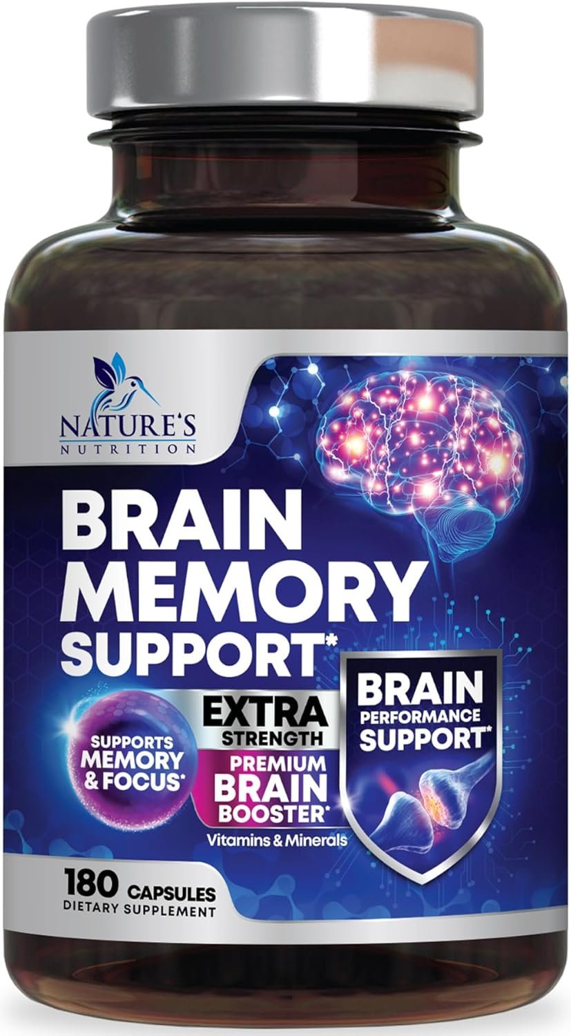 Brain Memory Supplement Pills – 3X Strength Nootropics for Concentration, Clarity & Focus Support – Brain Health Cognitive Vitamins with Bacopa, Phosphatidylserine & DMAE, Brain Booster – 180 Capsules