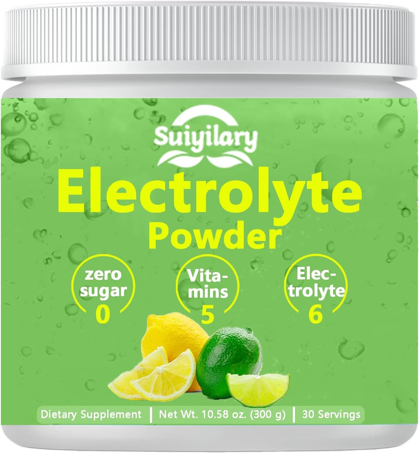 Suiyilary Electrolytes Powder No Sugar, Electrolyte Drink Mix, 5 Vitamins & 6 Electrolytes, Keto Friendly, Potassium & Salt, Sugar Free Hydration Powder, Lemon Flavour 300g