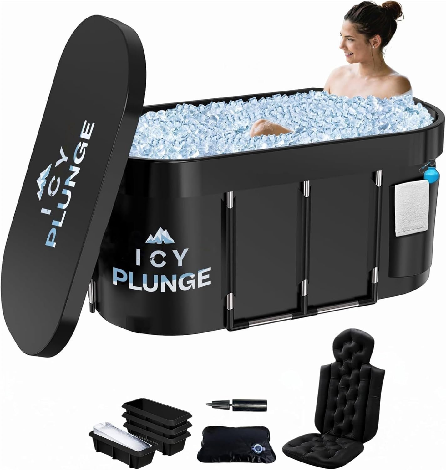 IcyPlunge Cold Plunge Tub – 140+ Gallon Ice Plunge for Athletes & Adults, Recovery & Inflammation Relief, Ice Bath Tub with Water & Filter Treatments, XXL Oval Size