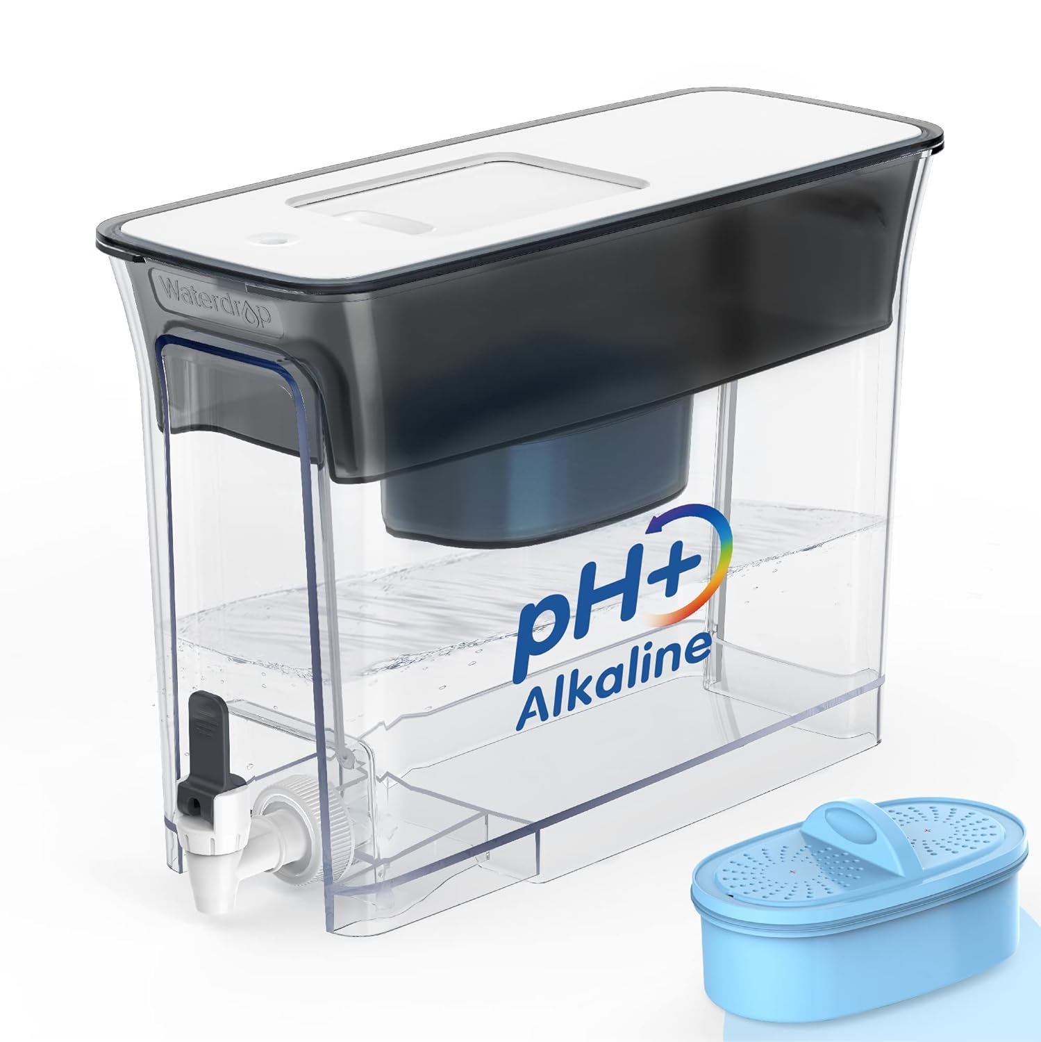 Waterdrop WFD-40L-A Water Filter Dispenser, Alkaline Filtration Water Filter Pitcher, Large 35-Cup, Up to PH 9.5, Healthy, Clean & Toxin-Free Mineralized Water, 100-Gallon, BPA Free, Black