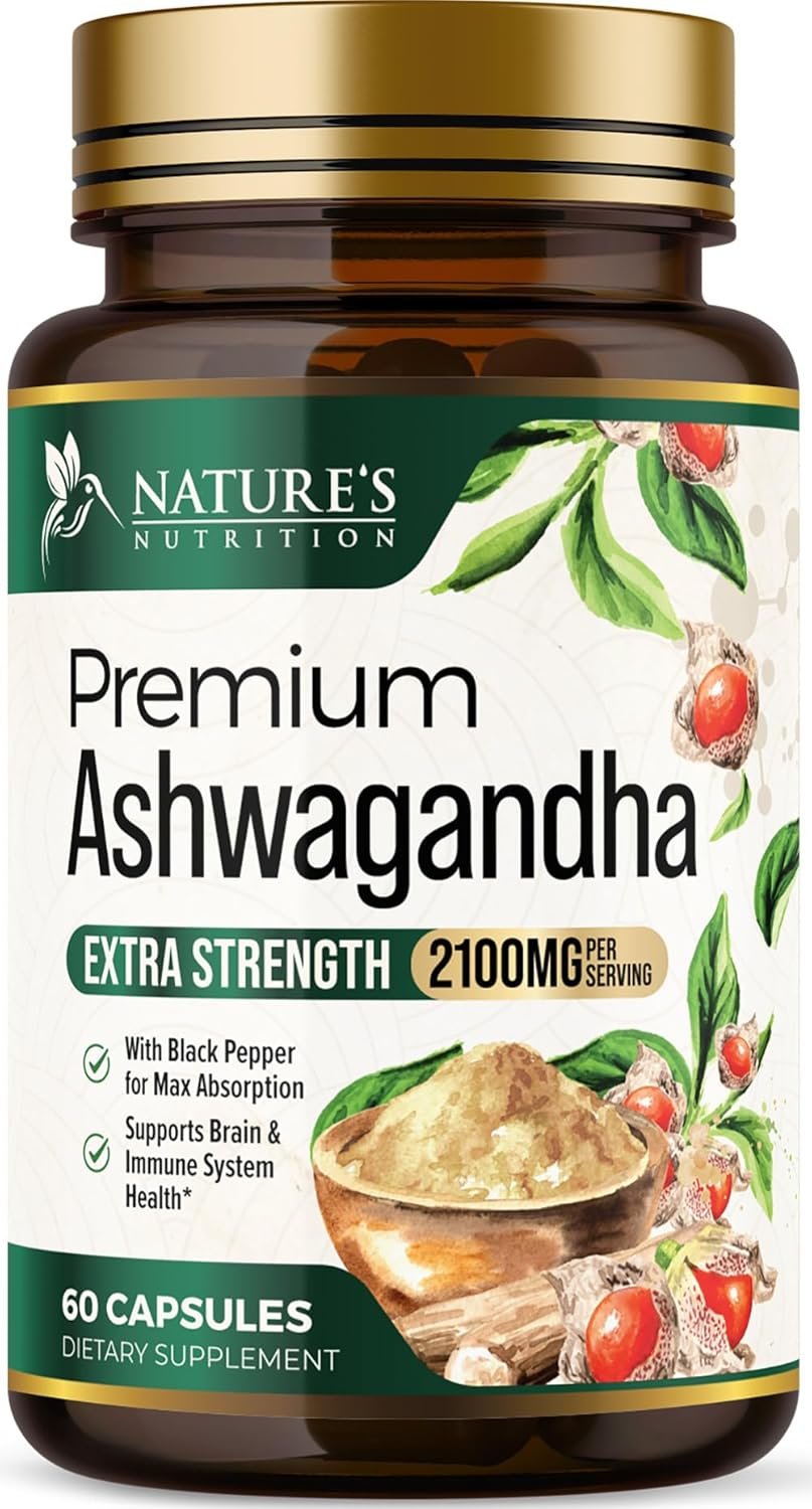 Ashwagandha Supplements – Premium Ashwagandha Capsule for Women & Men, Natural Antioxidant Support Ashwa Root Extract, Extra Strength Calm Support with Black Pepper, Vegan – USA Bottled – 60 Capsules