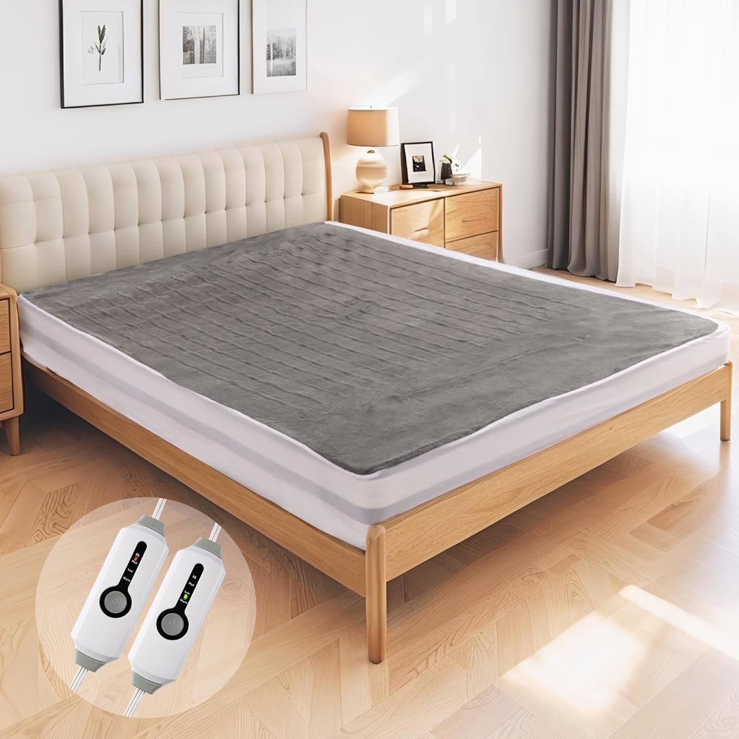 YAKEE Electric Mattress Pad Queen Size 60″x80″, Dual Control,Soft Colar Fleece with 4 Heating Levels, 10-Hour Auto Shut Off, Fast Heating, Deep Pocket Bed Topper Fit Up to 21″, Machine Washable, Grey