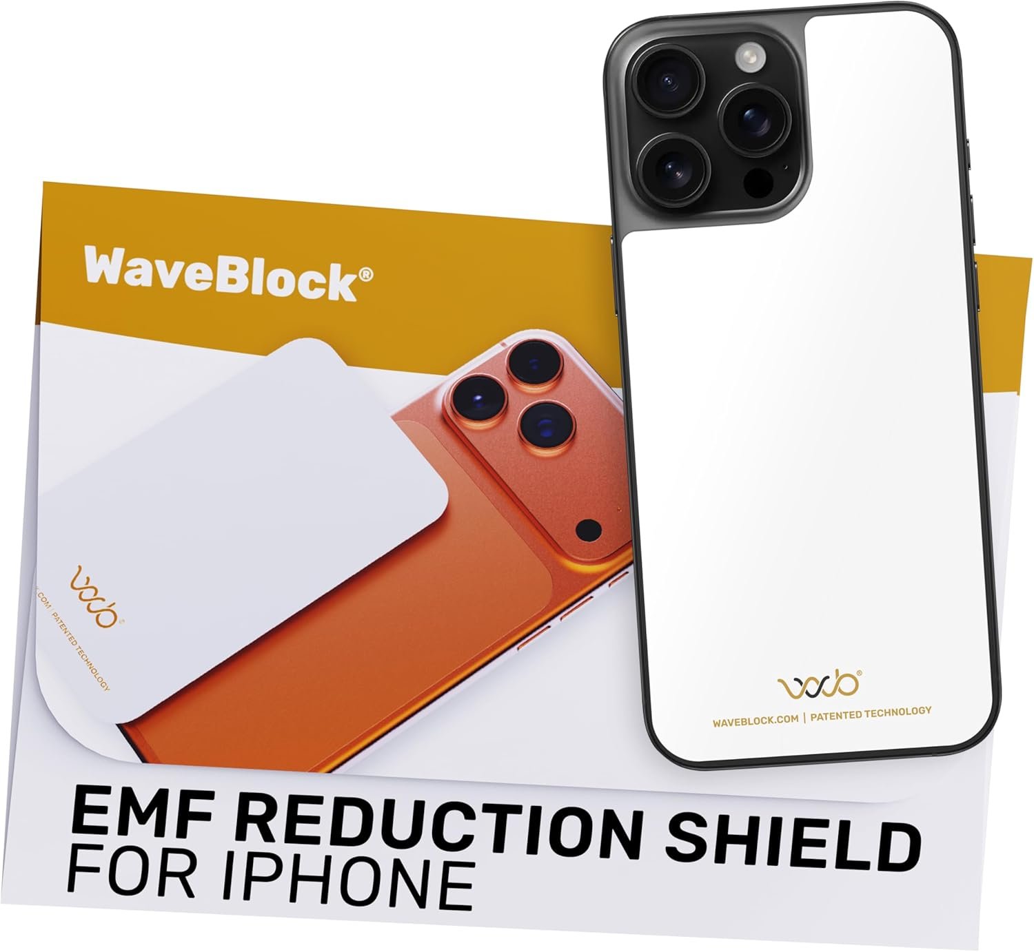 WAVEBLOCK EMF Blocker for Cell Phone – Made for iPhone 16 PRO MAX / 16 Plus – The Only Patented Real Scientifically Backed Lab-Tested 5G-Shield EMF Reduction Sticker, USA Made, Protect Yourself White
