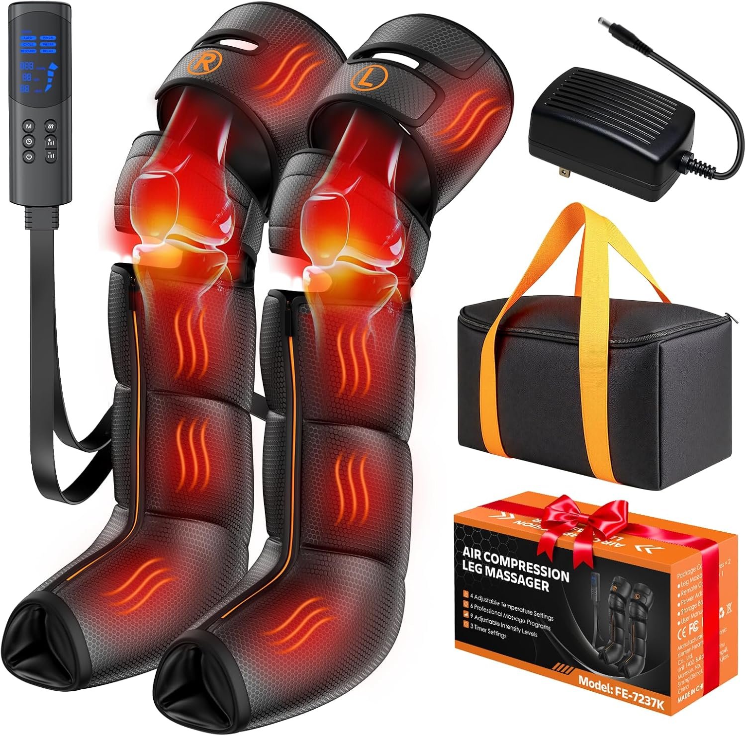 Leg Compression Massager with Heat, Air Compression Boots for Circulation & Pain Relief, 6 Modes, 9 Intensities, 3 Heating, Gifts for Women Men Dad Mom Seniors