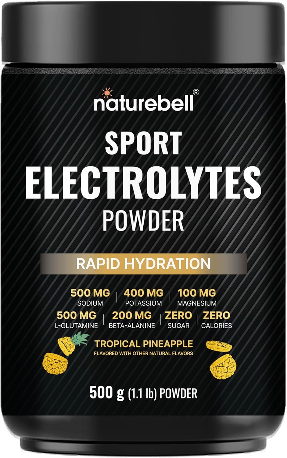 Sport Electrolytes Powder No Sugar, 500g (52 Servings) | Electrolyte Hydration Drink Mix with Sodium, Potassium, Magnesium, L-Glutamine, Beta Alanine, & Coconut Water – Tropical Pineapple Flavor