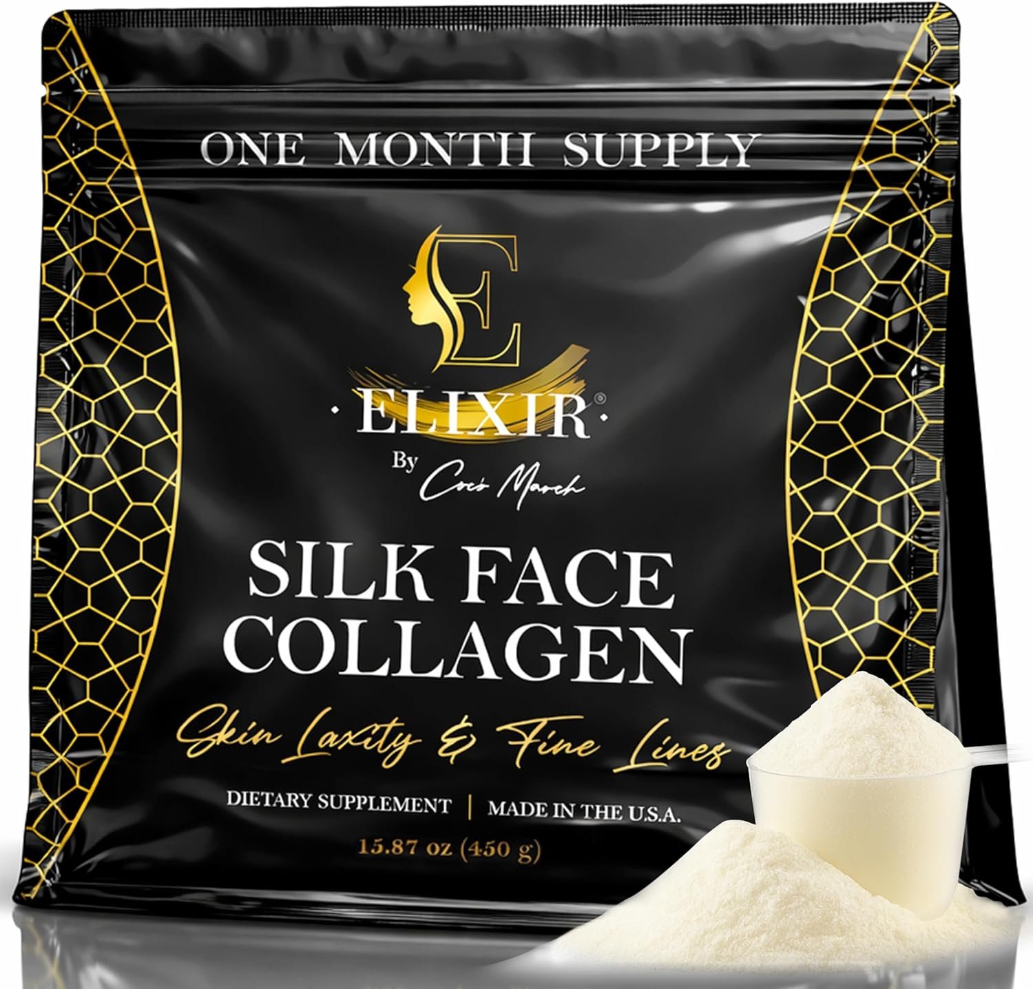 Silk Face Collagen – Collagen Peptides Powder for Women, Face and Neck 14g Protein | Ultra Low Molecular Weight Collagen – for Skin, Hair, Nail, Joint & Gut Health, 15.87 oz (450g) Cocó March