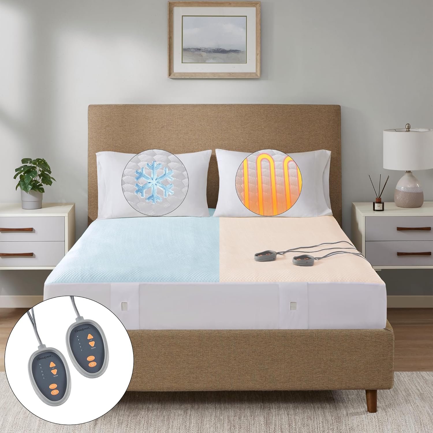 Beautyrest Heated Mattress Pad King – Electric Bed Warmer Cool to Touch, All Seasons Cover, 5 Heat Level, Auto Shut Off, Deep Pocket – Machine Wash Electric Mattress Pad, UL Certified, White, Queen