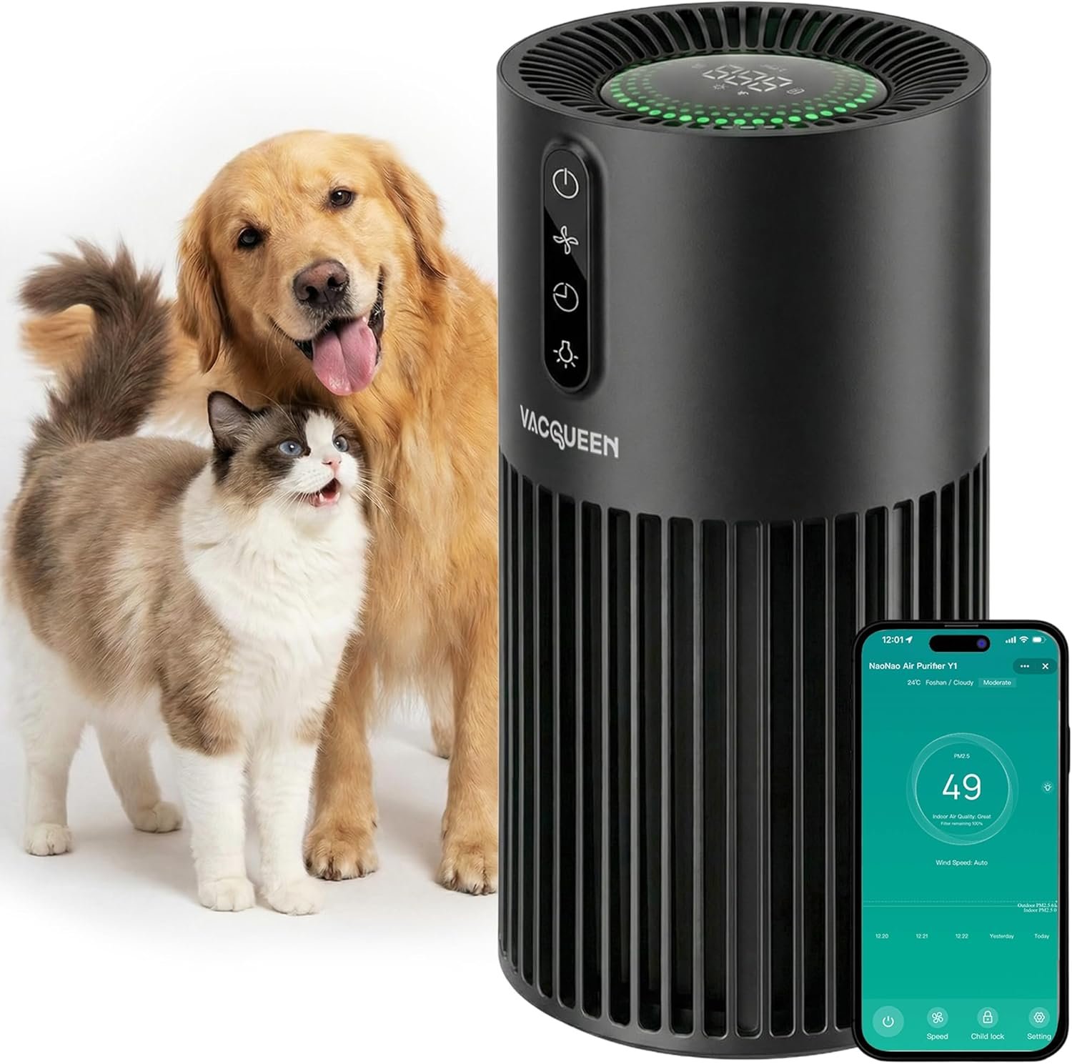 HEPA Air Purifiers for Home Pets, Smart WiFi Air Purifiers for Bedroom, Timer and Alexa Control, Cover 2200 Ft², PM2.5 Monitor, Sleep Mode, Washable Filter Air Cleaner for Pet Hair Odors Smoke Dust