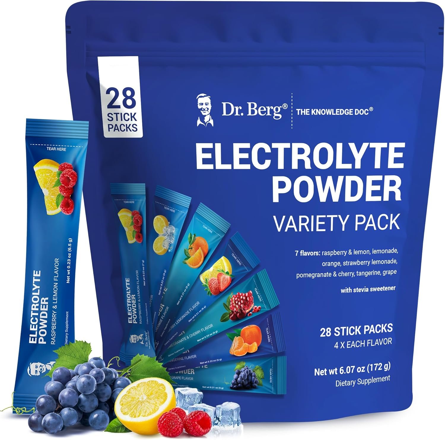 Dr. Berg Sugar Free Electrolyte Powder Packets (Variety Pack) – Daily Electrolyte Drink Mix – 28 Total Hydration Pouches Sugar Free – Keto Electrolytes Powder Packets No Sugar – 7 Delicious Flavors