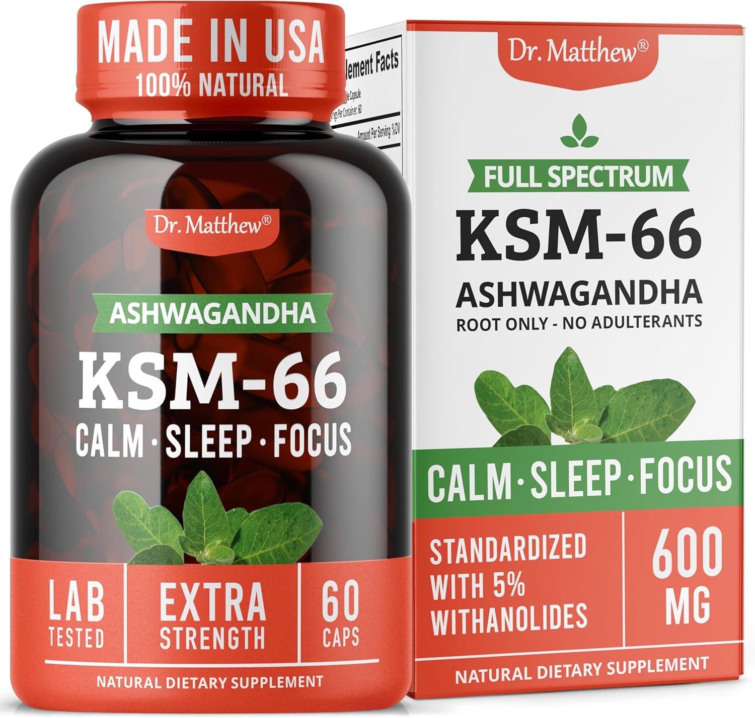Ashwagandha KSM 66 Organic – KSM-66 ashwagandha 600mg Root Extract Full Spectrum Capsules | Standardized 5% Withanolides | Natural Stress Relief, Cortisol & Sleep Aid Supplement | Muscle Growth & Mood